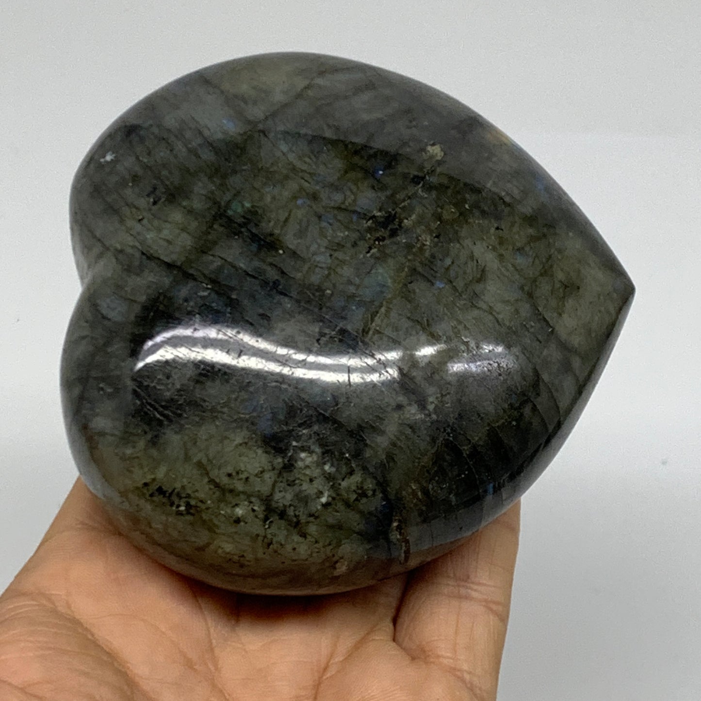 1.06 lbs, 3.5"x3.6"x1.7", Natural Labradorite Heart Polished Crystal, B37240
