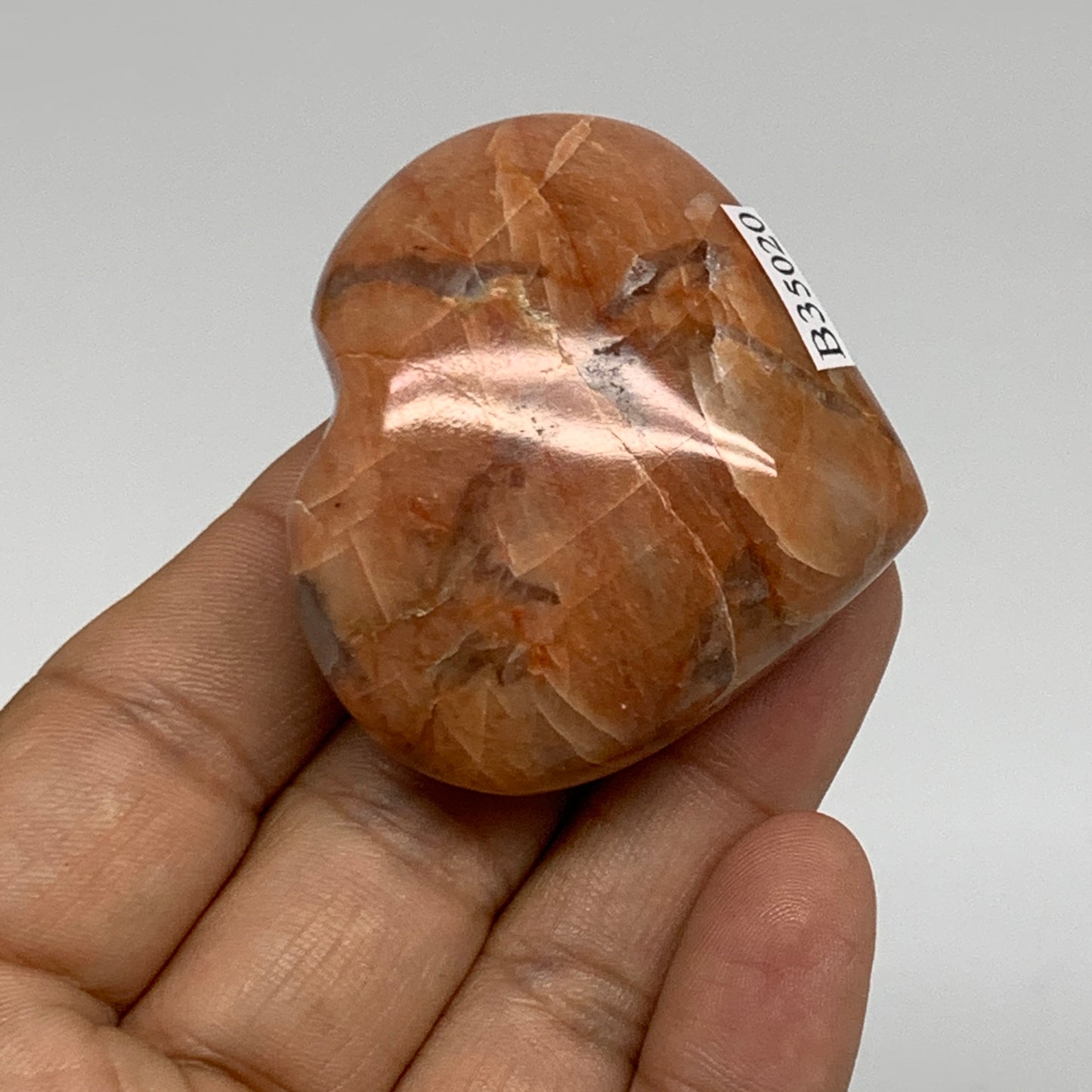 67.9g, 1.8"x2"x0.9", Peach Moonstone Heart Crystal Polished, B35020