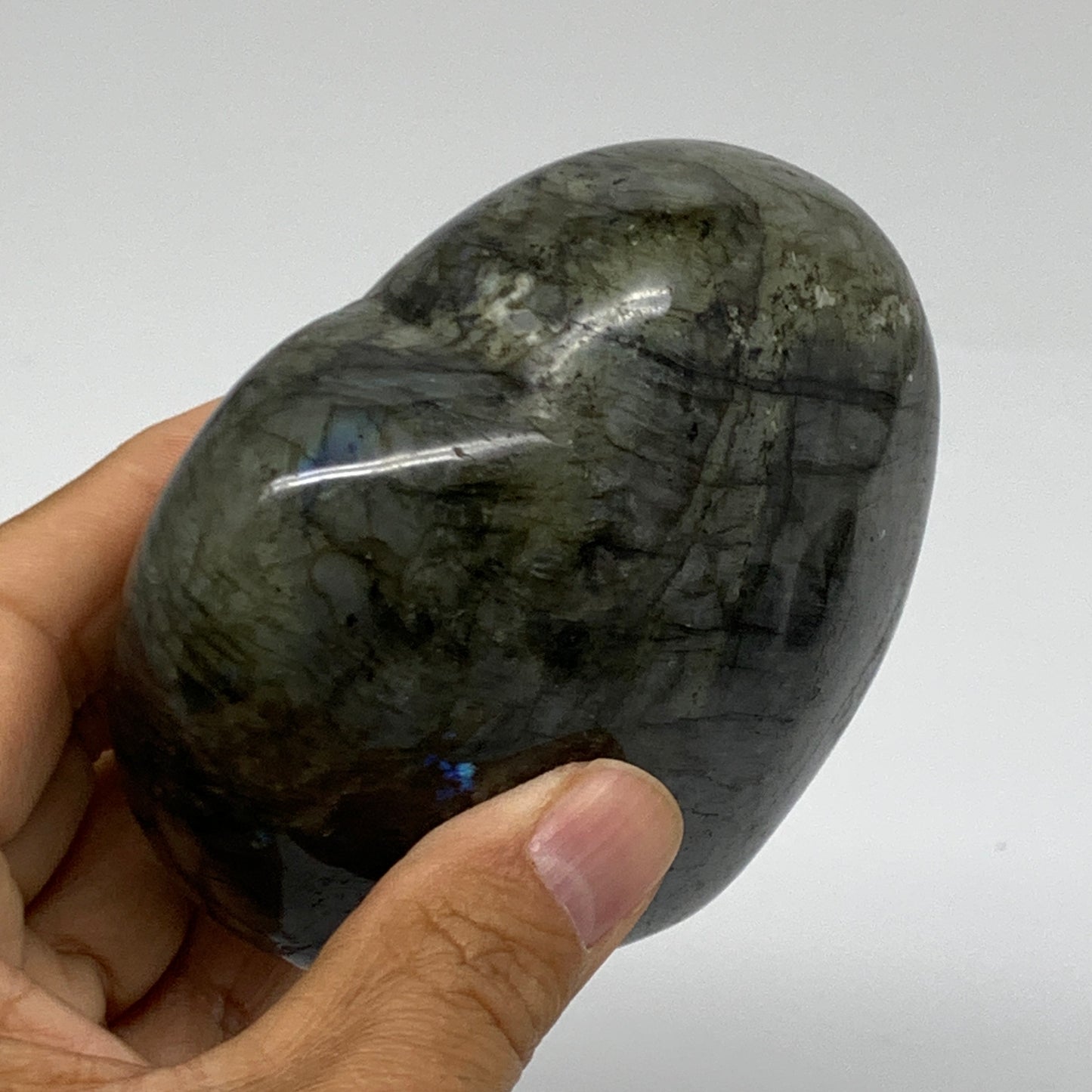 1.06 lbs, 3.5"x3.6"x1.7", Natural Labradorite Heart Polished Crystal, B37240