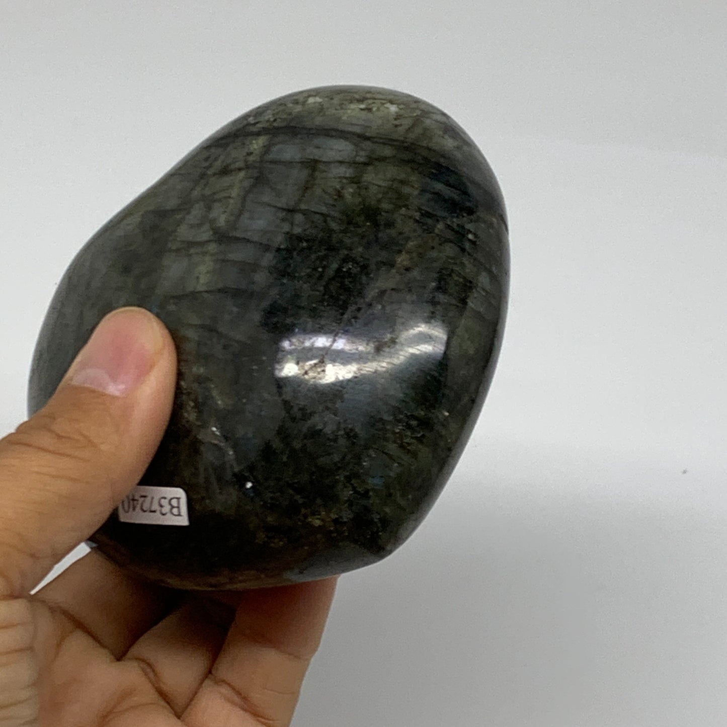 1.06 lbs, 3.5"x3.6"x1.7", Natural Labradorite Heart Polished Crystal, B37240
