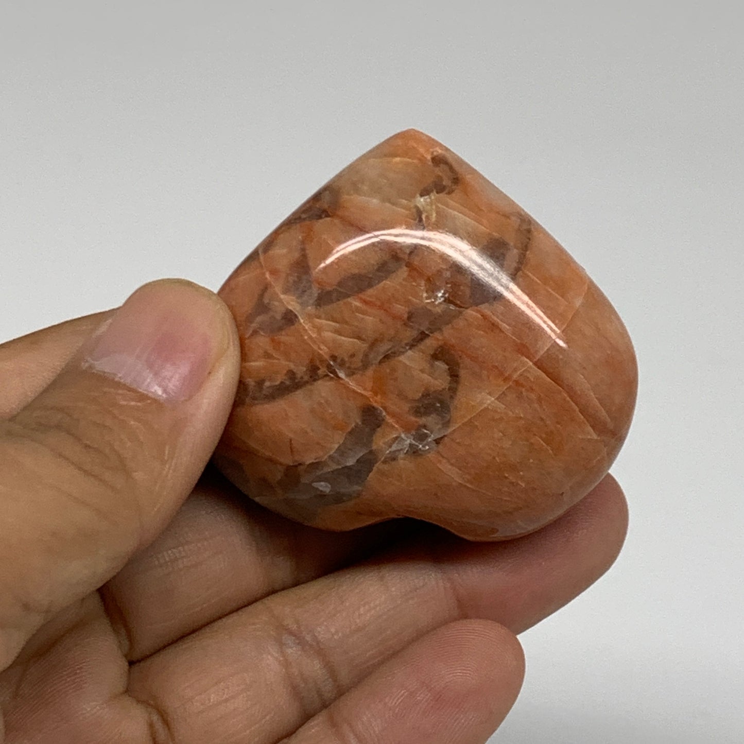 67.9g, 1.8"x2"x0.9", Peach Moonstone Heart Crystal Polished, B35020