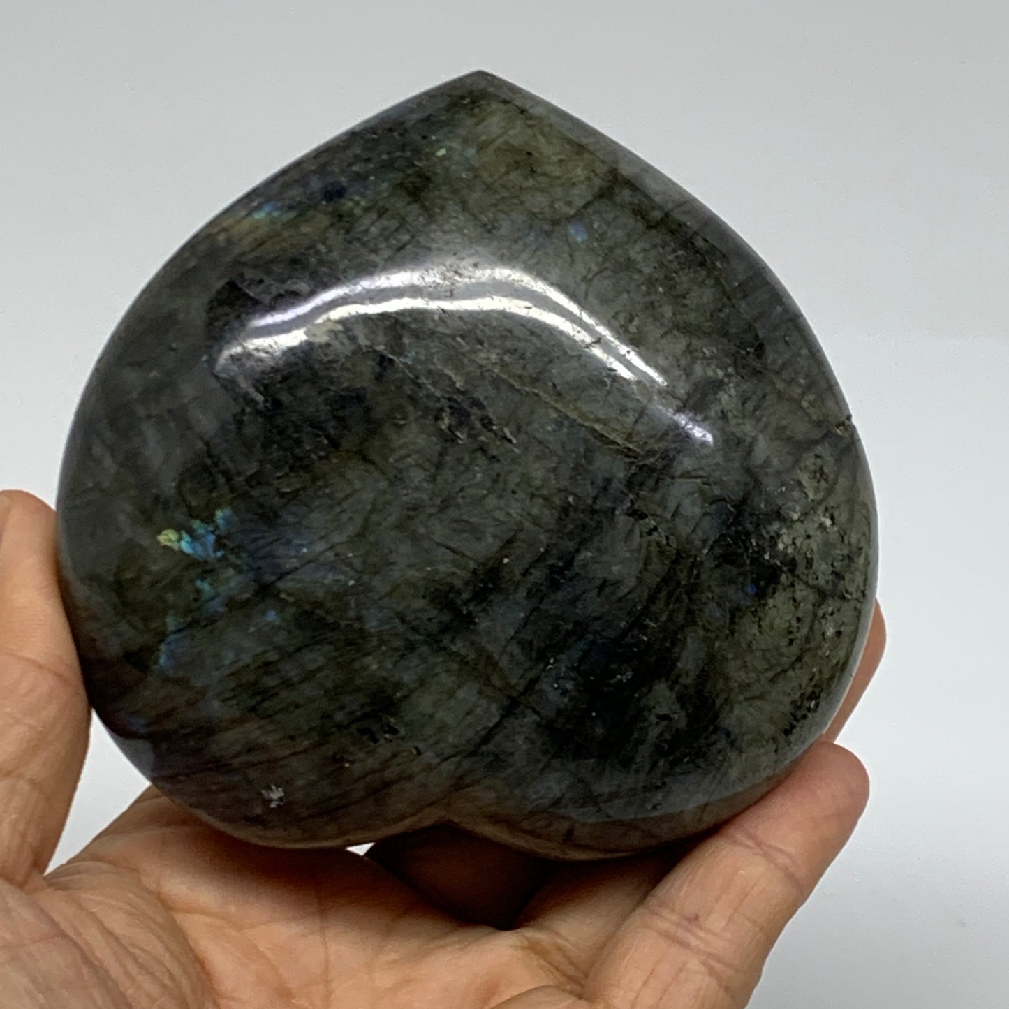 1.06 lbs, 3.5"x3.6"x1.7", Natural Labradorite Heart Polished Crystal, B37240