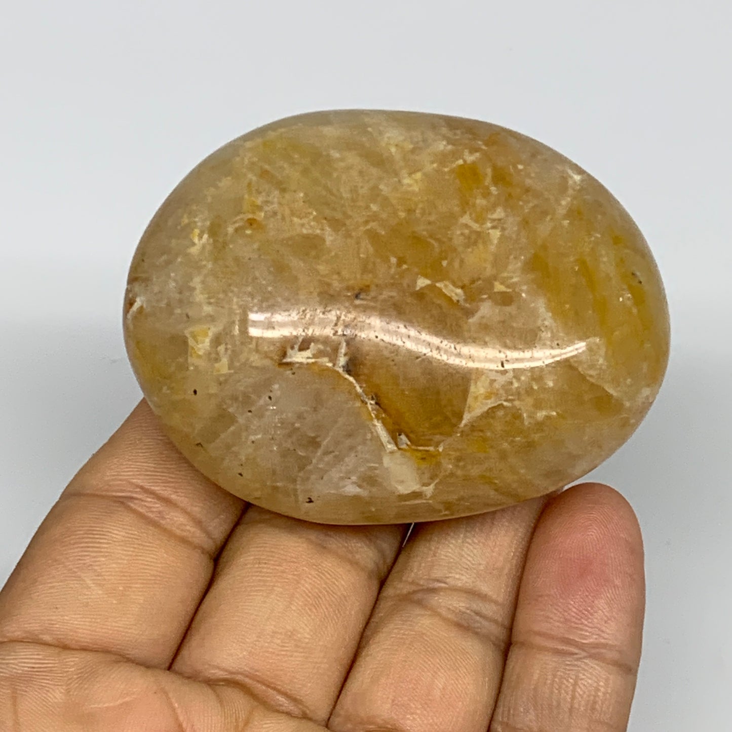 132.1g, 2.4"x1.9"x1.1" Natural Yellow Quartz Palm Stone Healing Quartz, B30819
