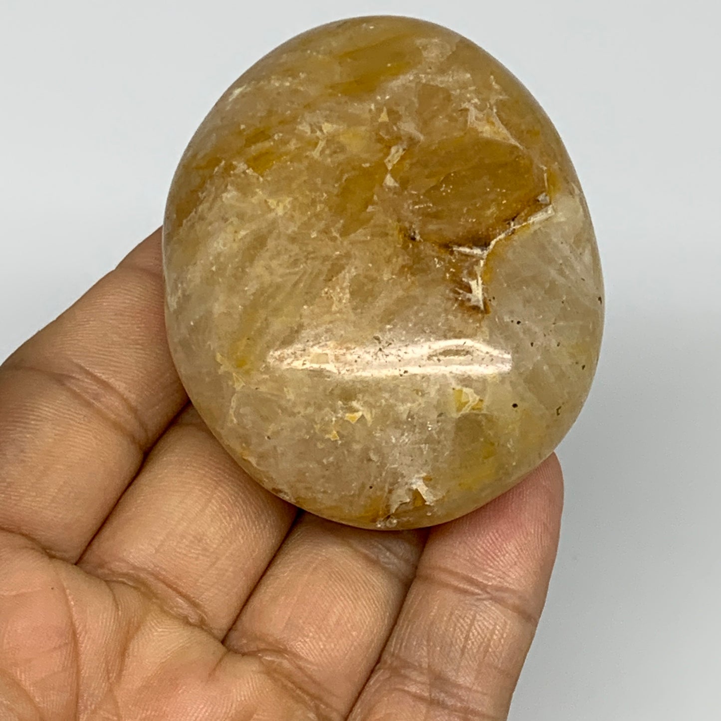 132.1g, 2.4"x1.9"x1.1" Natural Yellow Quartz Palm Stone Healing Quartz, B30819