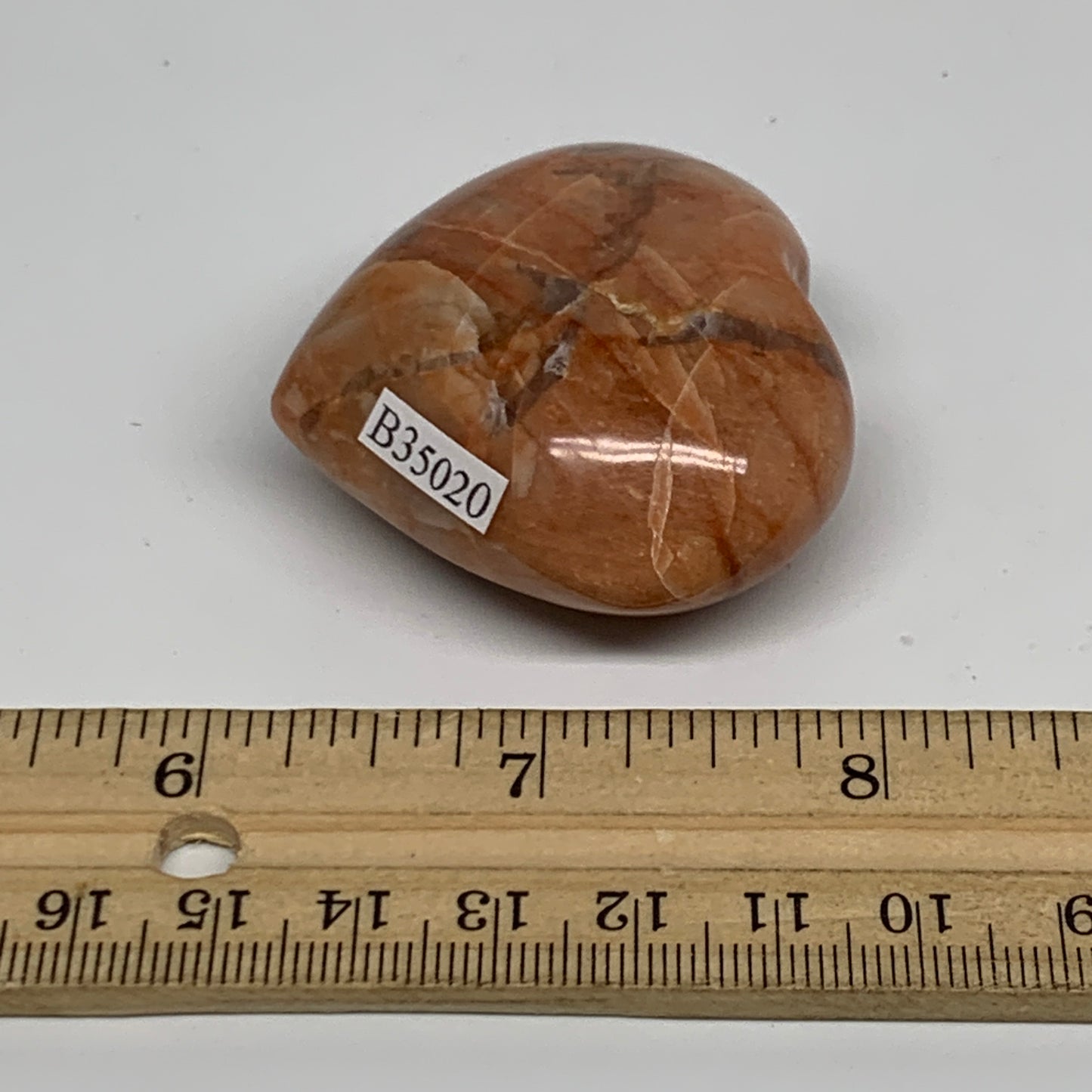 67.9g, 1.8"x2"x0.9", Peach Moonstone Heart Crystal Polished, B35020