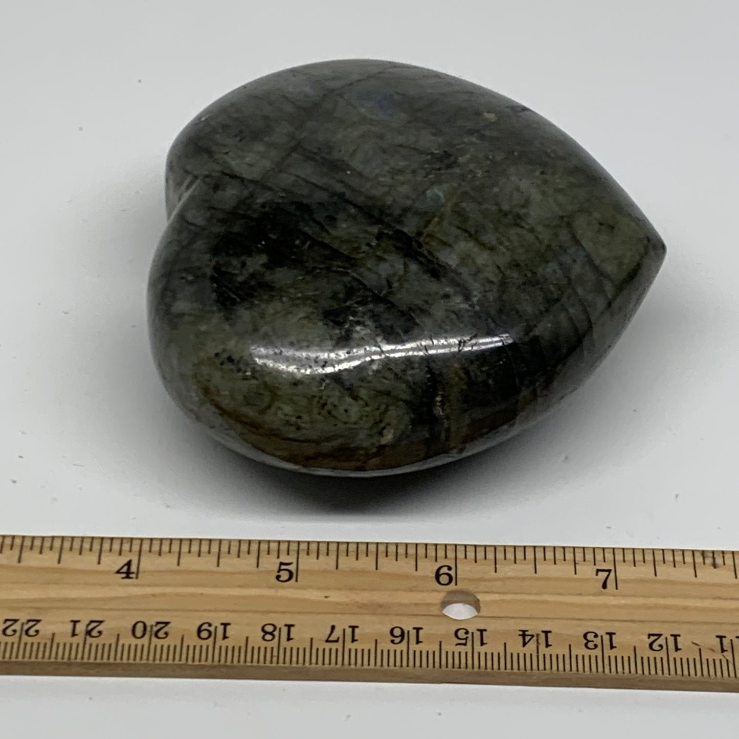 1.06 lbs, 3.5"x3.6"x1.7", Natural Labradorite Heart Polished Crystal, B37240