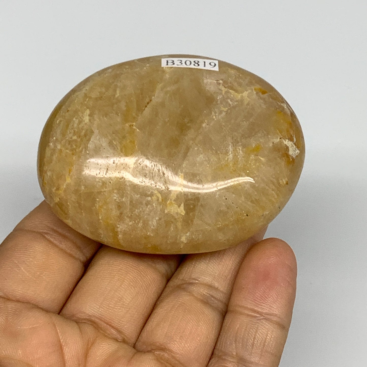 132.1g, 2.4"x1.9"x1.1" Natural Yellow Quartz Palm Stone Healing Quartz, B30819