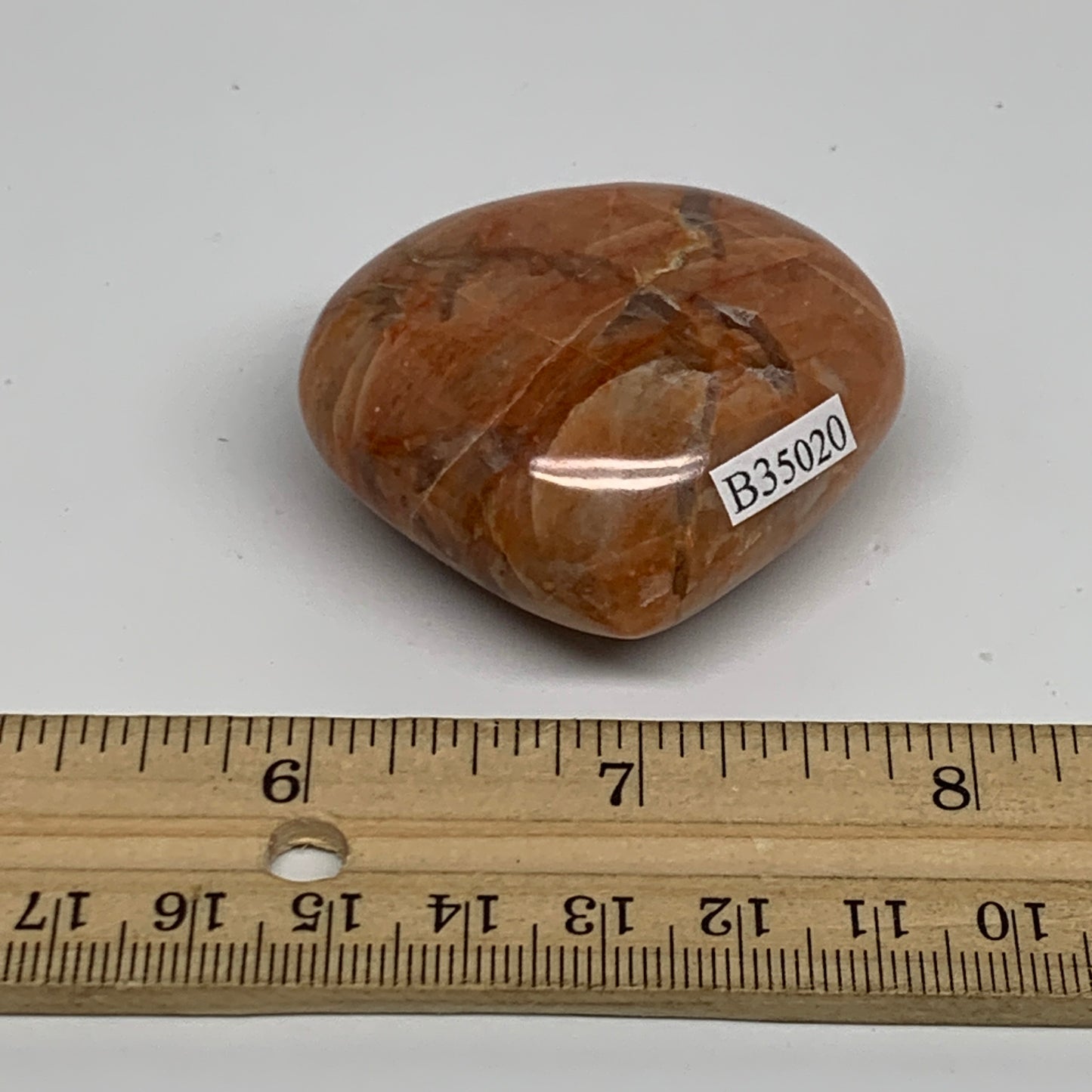 67.9g, 1.8"x2"x0.9", Peach Moonstone Heart Crystal Polished, B35020