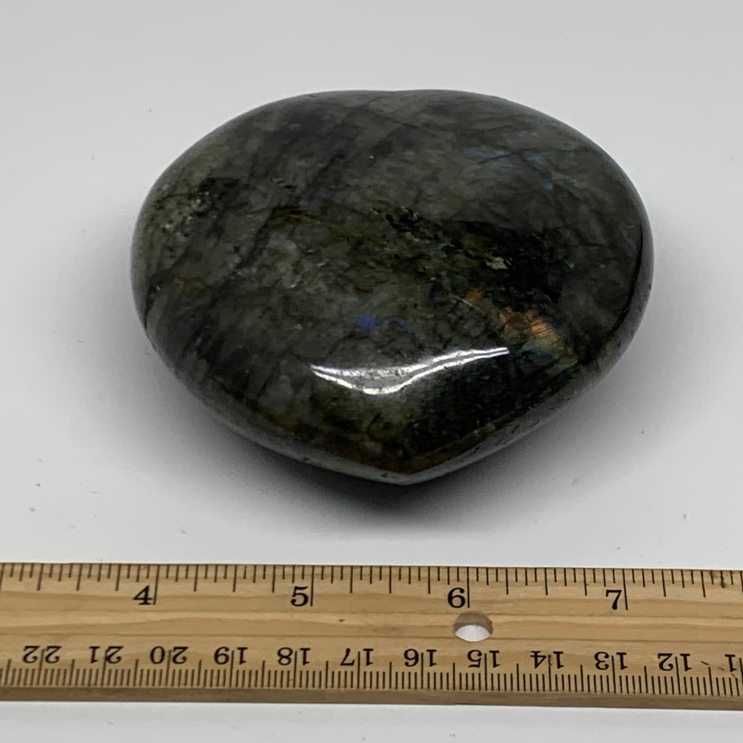 1.06 lbs, 3.5"x3.6"x1.7", Natural Labradorite Heart Polished Crystal, B37240