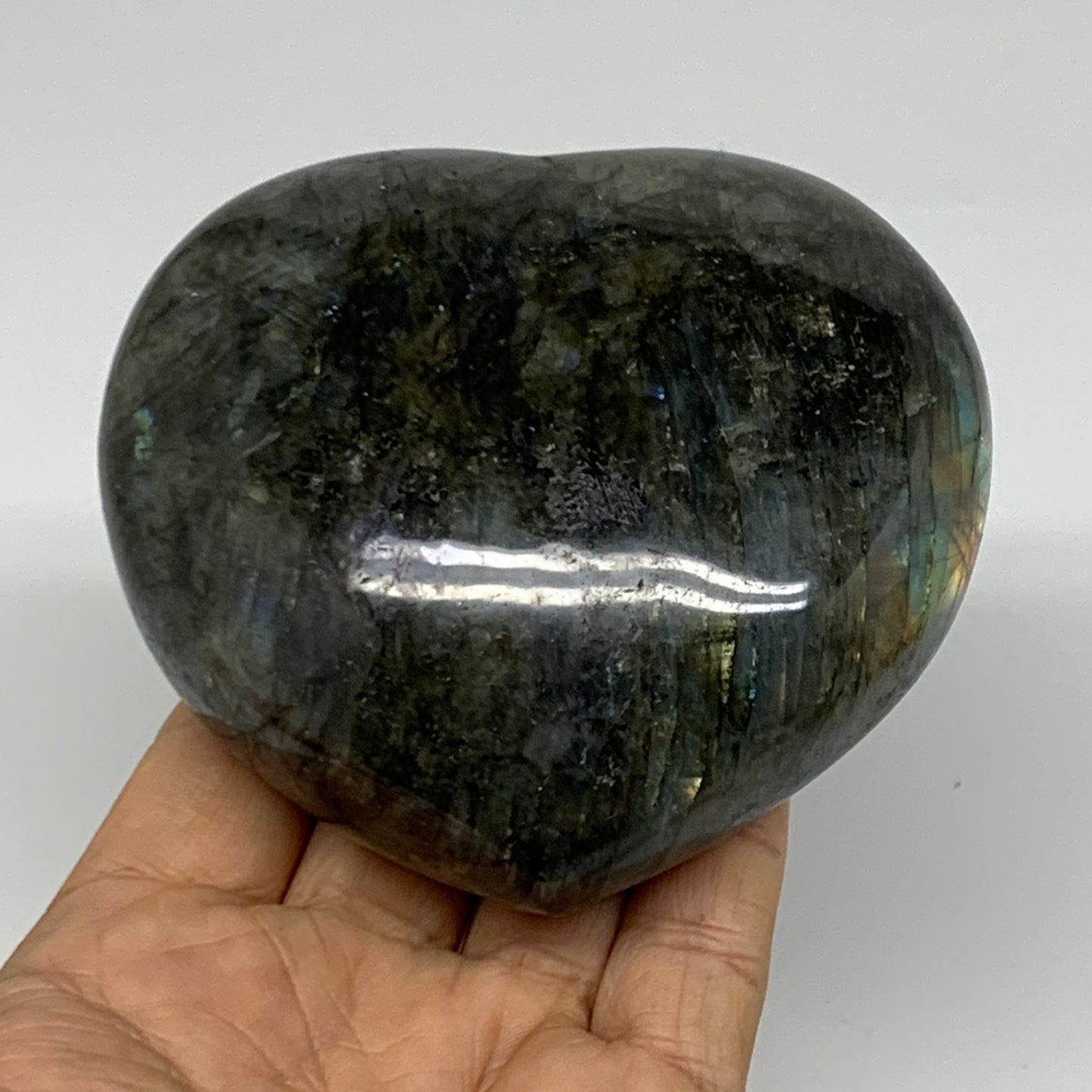1.12 lbs, 3.4"x3.7"x1.7", Natural Labradorite Heart Polished Crystal, B37241