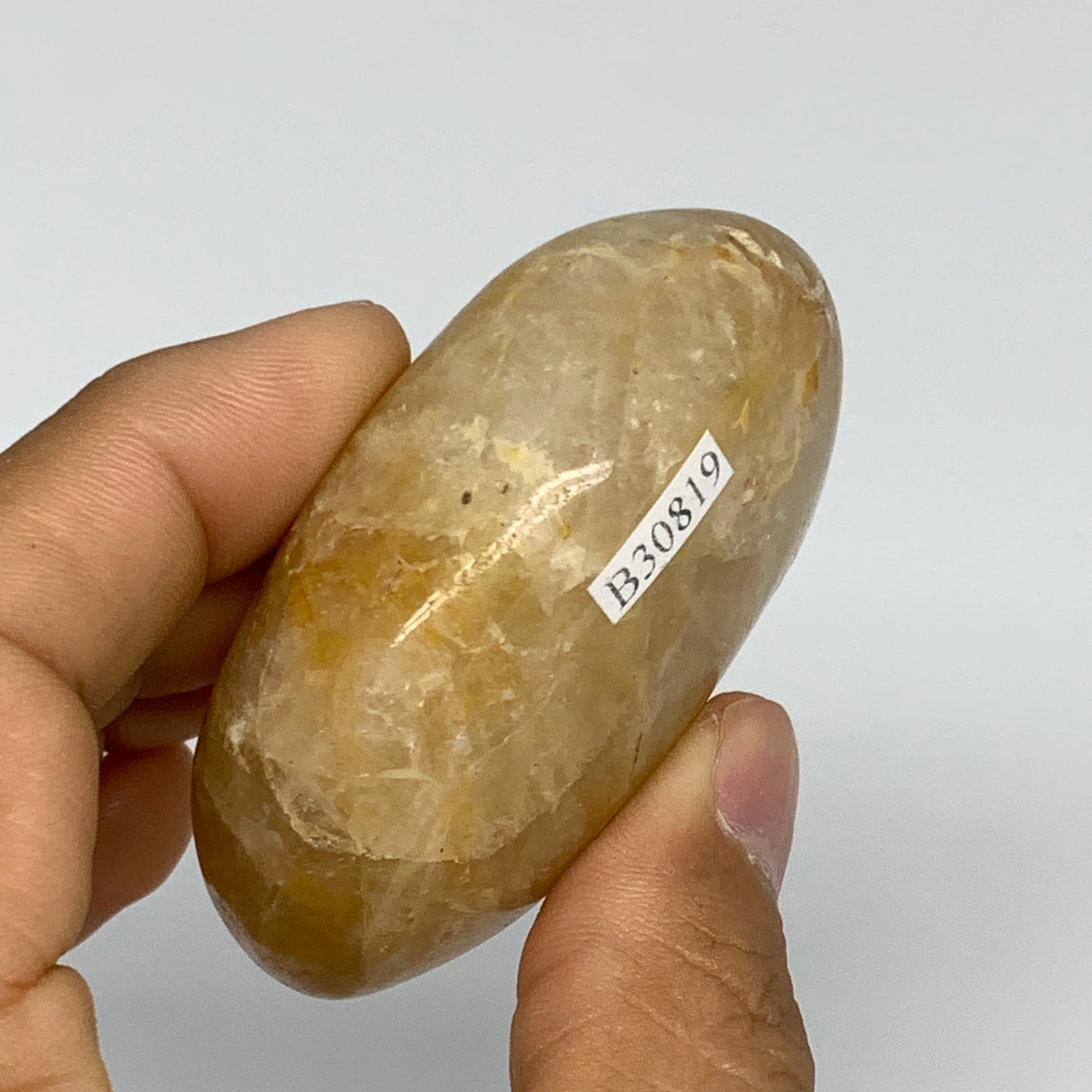 132.1g, 2.4"x1.9"x1.1" Natural Yellow Quartz Palm Stone Healing Quartz, B30819