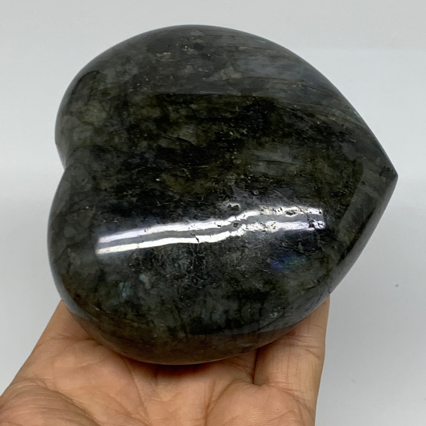 1.12 lbs, 3.4"x3.7"x1.7", Natural Labradorite Heart Polished Crystal, B37241