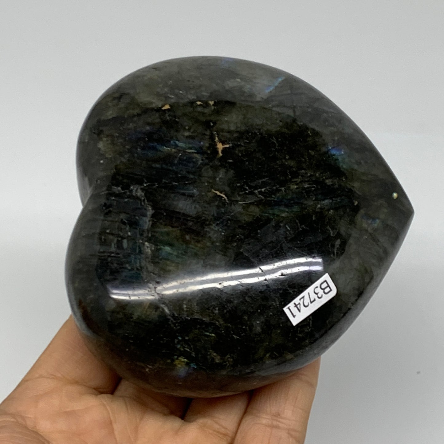 1.12 lbs, 3.4"x3.7"x1.7", Natural Labradorite Heart Polished Crystal, B37241
