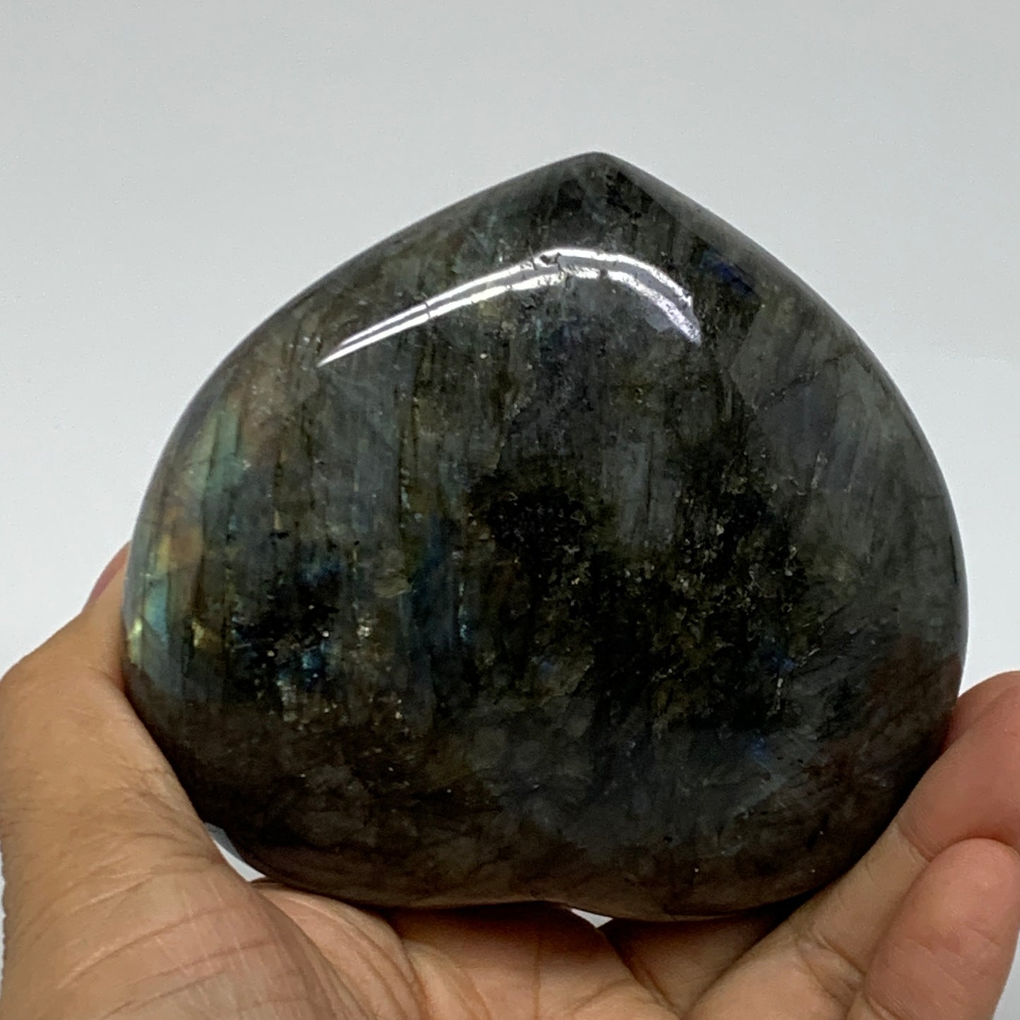 1.12 lbs, 3.4"x3.7"x1.7", Natural Labradorite Heart Polished Crystal, B37241