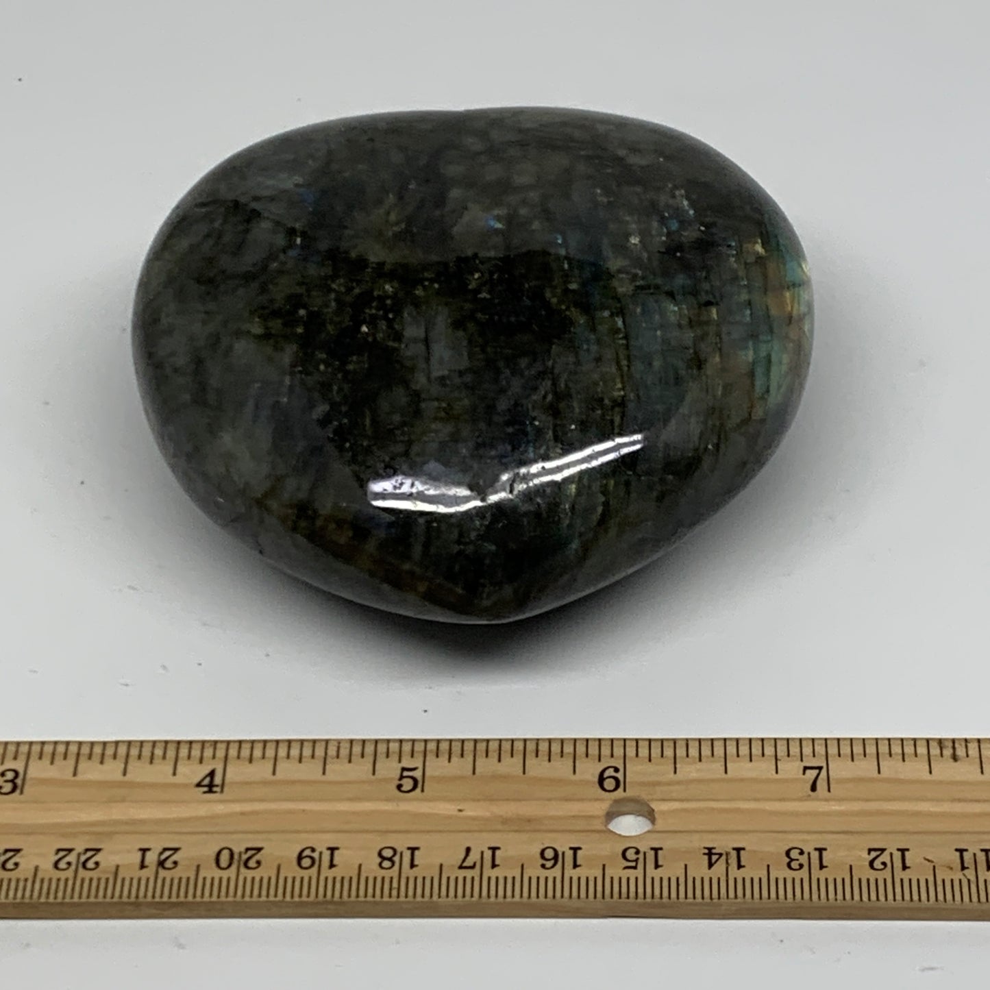 1.12 lbs, 3.4"x3.7"x1.7", Natural Labradorite Heart Polished Crystal, B37241