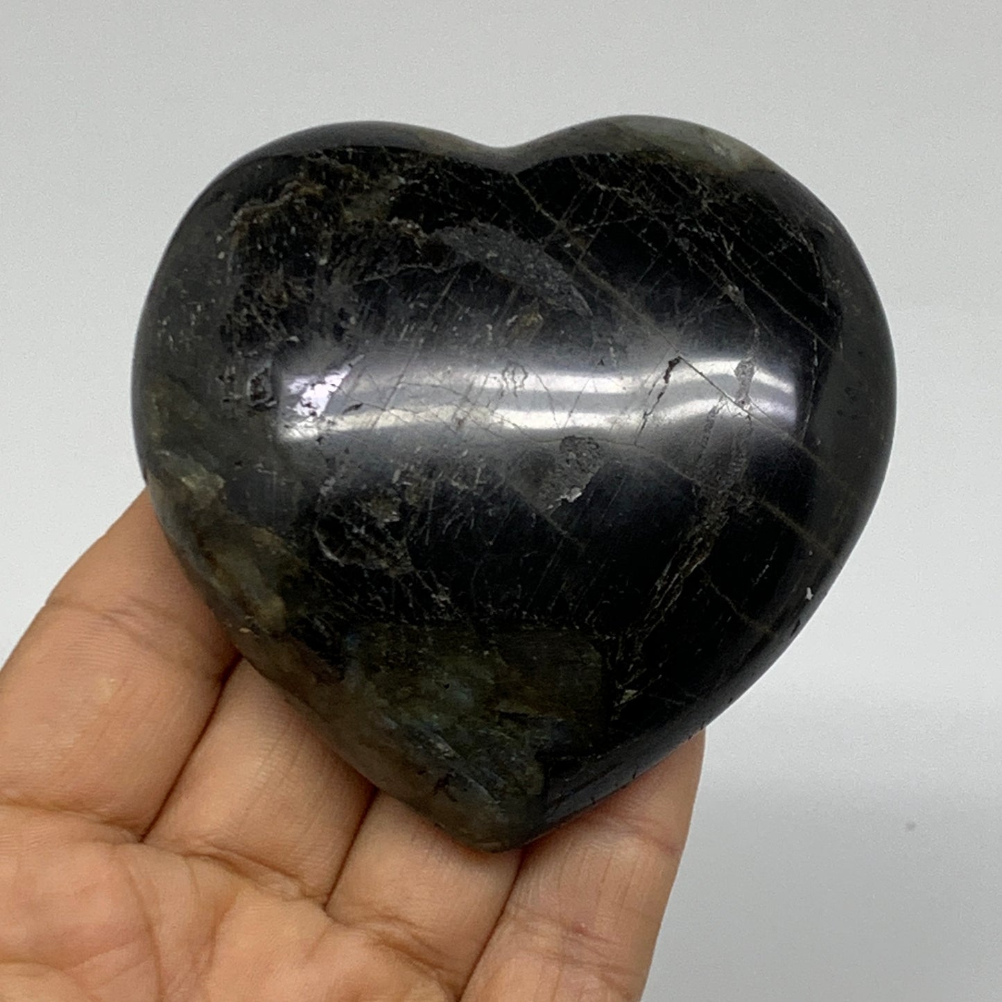 0.49 lbs, 2.9"x3"x1", Natural Labradorite Heart Polished Crystal, B37242