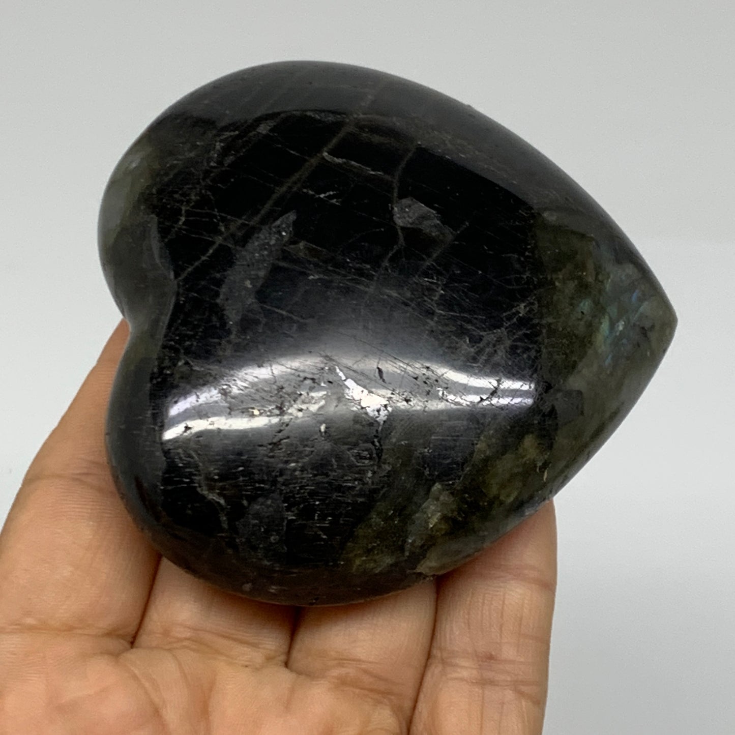 0.49 lbs, 2.9"x3"x1", Natural Labradorite Heart Polished Crystal, B37242