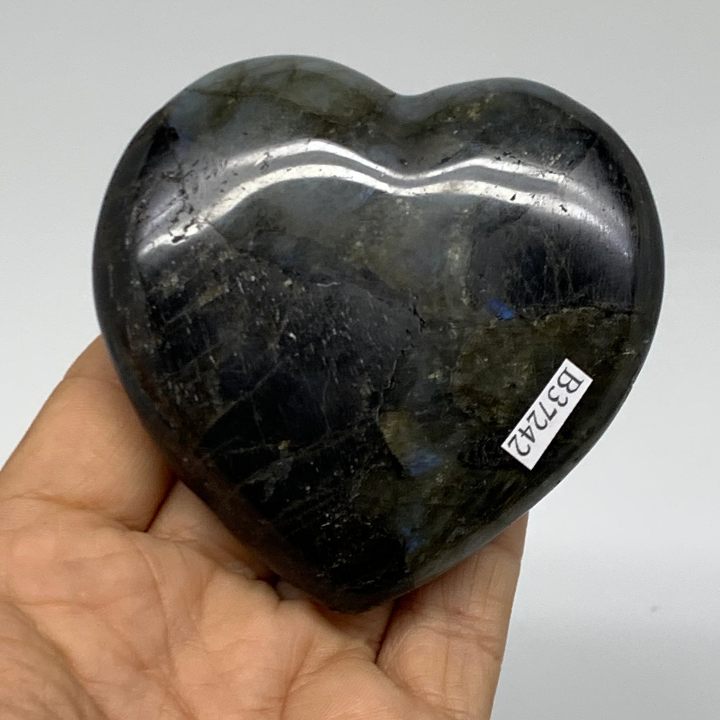 0.49 lbs, 2.9"x3"x1", Natural Labradorite Heart Polished Crystal, B37242