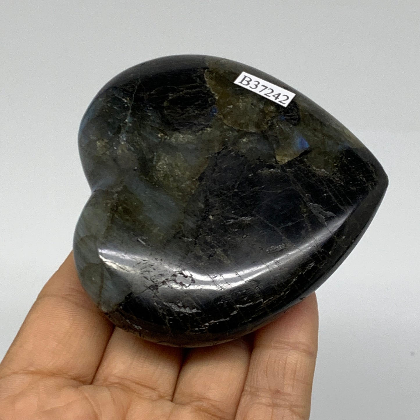 0.49 lbs, 2.9"x3"x1", Natural Labradorite Heart Polished Crystal, B37242