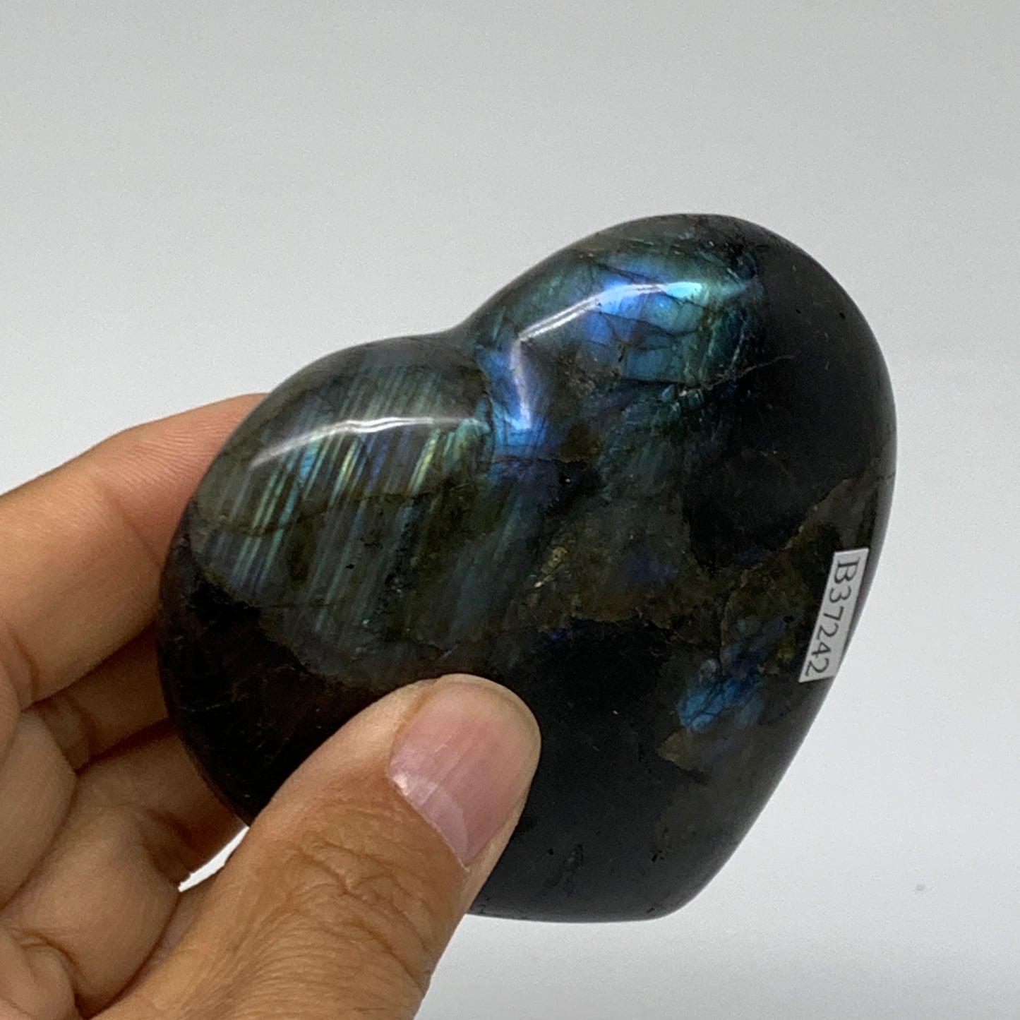 0.49 lbs, 2.9"x3"x1", Natural Labradorite Heart Polished Crystal, B37242