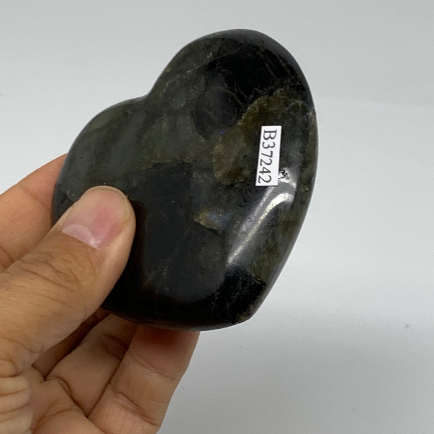 0.49 lbs, 2.9"x3"x1", Natural Labradorite Heart Polished Crystal, B37242