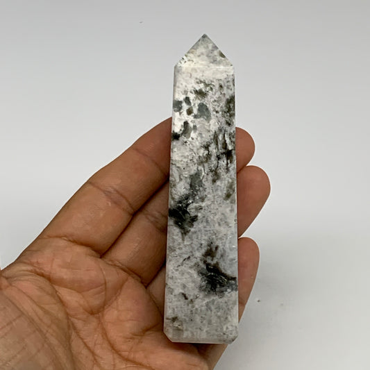 122.1g, 4"x0.9"x0.9" Rainbow Moonstone Tower Obelisk Point Crystal @India,B29290