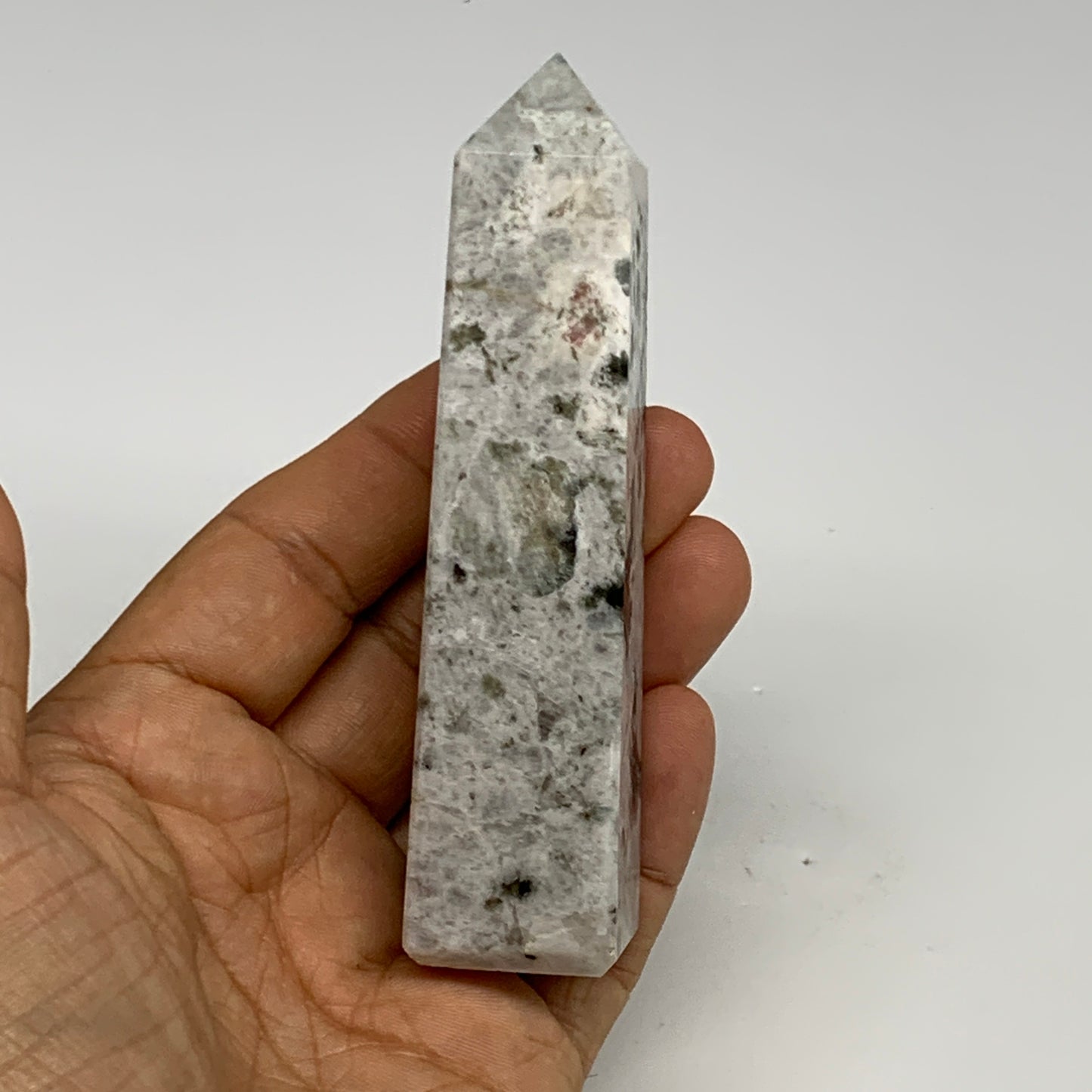 122.1g, 4"x0.9"x0.9" Rainbow Moonstone Tower Obelisk Point Crystal @India,B29290