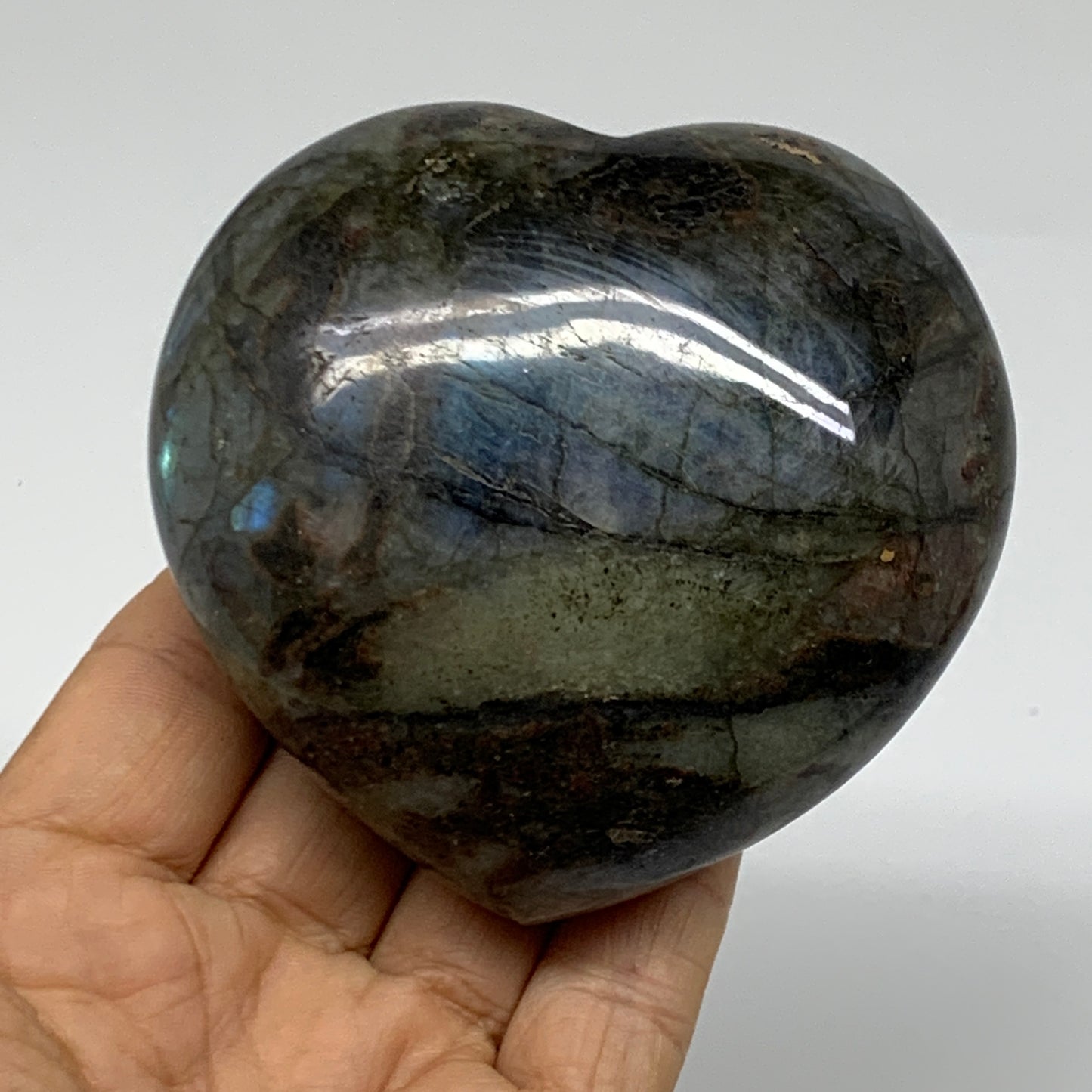 0.8 lbs, 3.1"x3.2"x1.5", Natural Labradorite Heart Polished Crystal, B37243