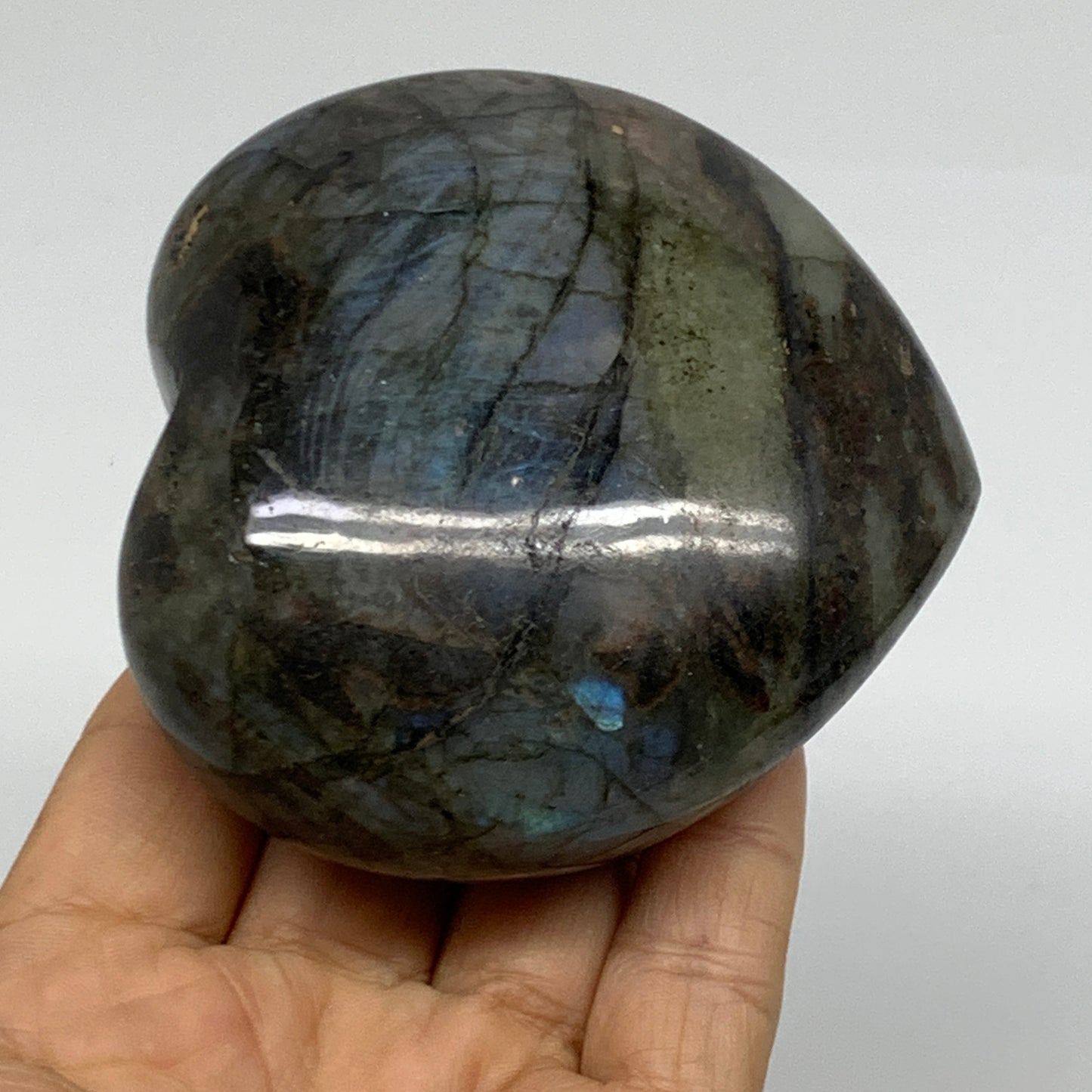 0.8 lbs, 3.1"x3.2"x1.5", Natural Labradorite Heart Polished Crystal, B37243