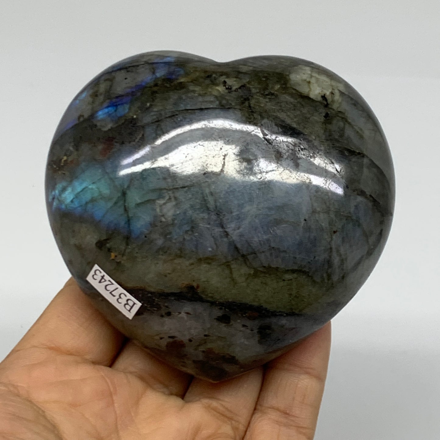 0.8 lbs, 3.1"x3.2"x1.5", Natural Labradorite Heart Polished Crystal, B37243