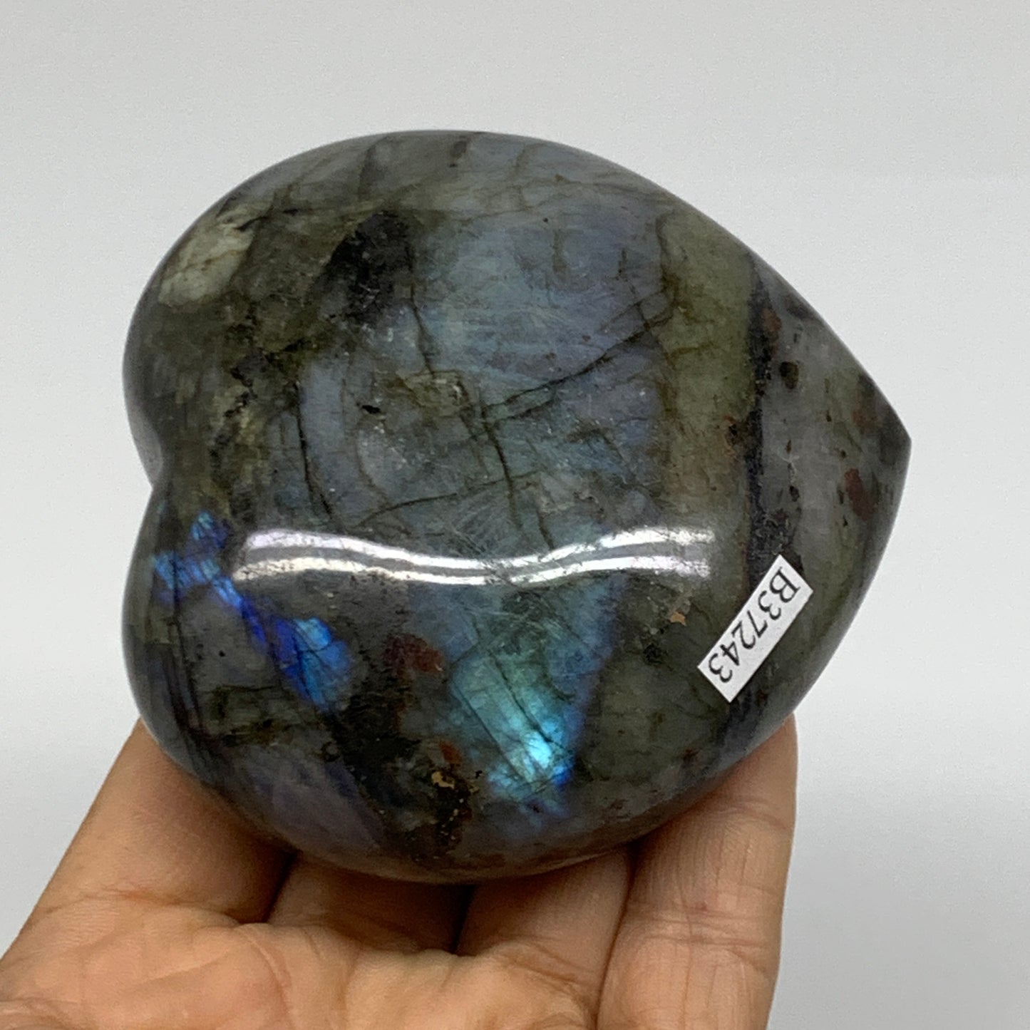 0.8 lbs, 3.1"x3.2"x1.5", Natural Labradorite Heart Polished Crystal, B37243