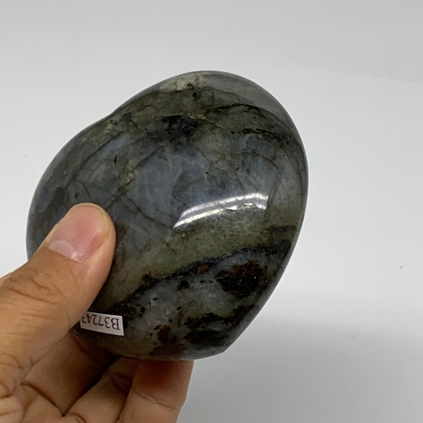 0.8 lbs, 3.1"x3.2"x1.5", Natural Labradorite Heart Polished Crystal, B37243