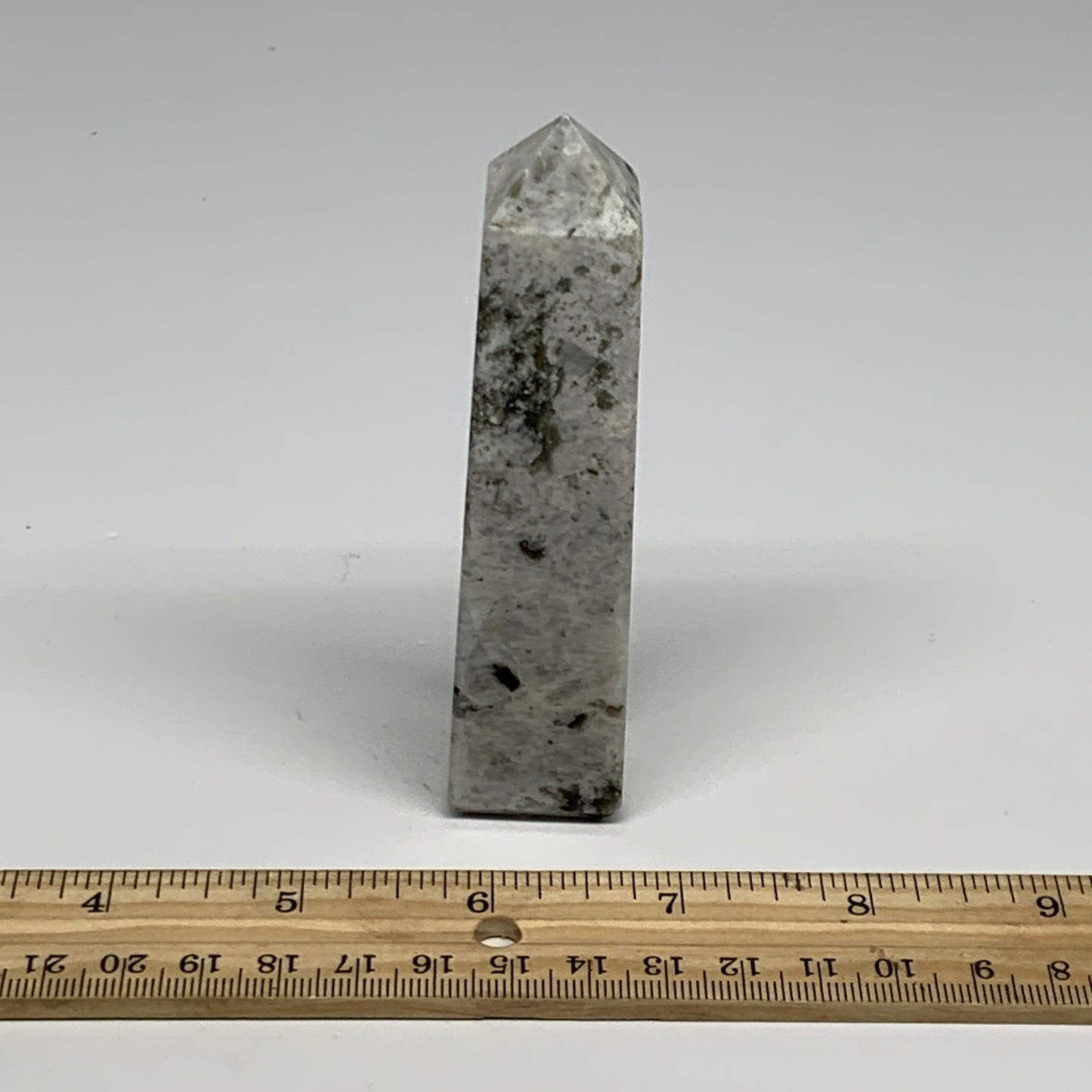 122.1g, 4"x0.9"x0.9" Rainbow Moonstone Tower Obelisk Point Crystal @India,B29290