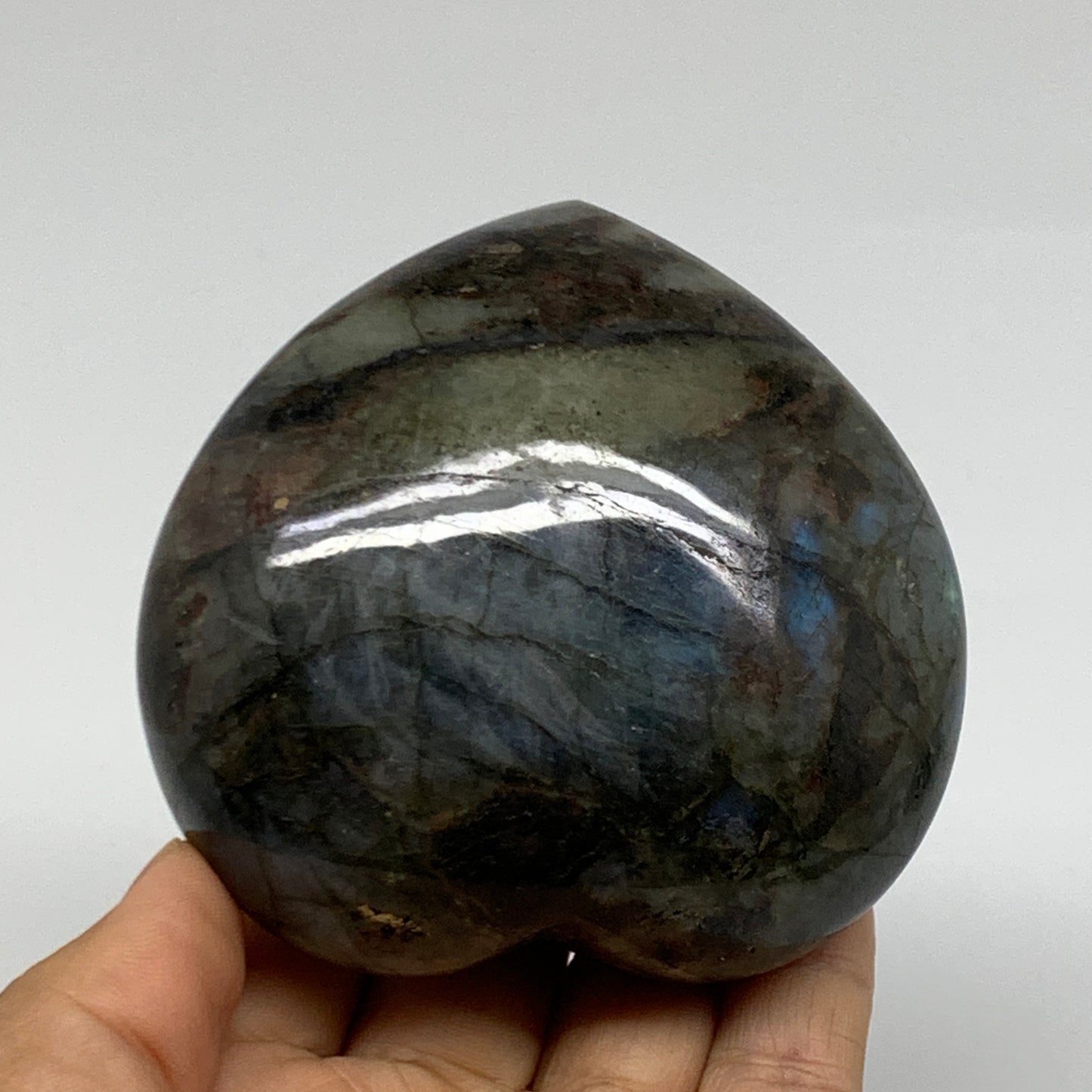 0.8 lbs, 3.1"x3.2"x1.5", Natural Labradorite Heart Polished Crystal, B37243