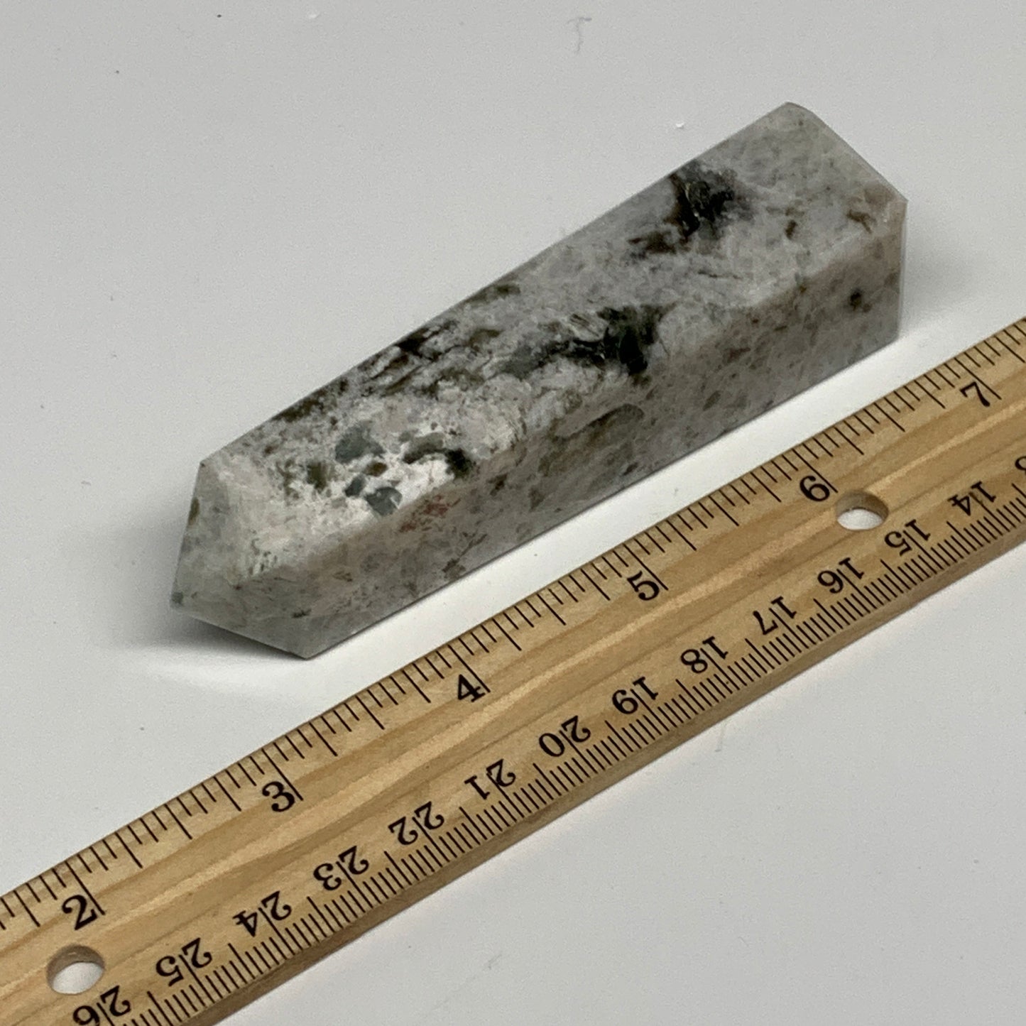 122.1g, 4"x0.9"x0.9" Rainbow Moonstone Tower Obelisk Point Crystal @India,B29290