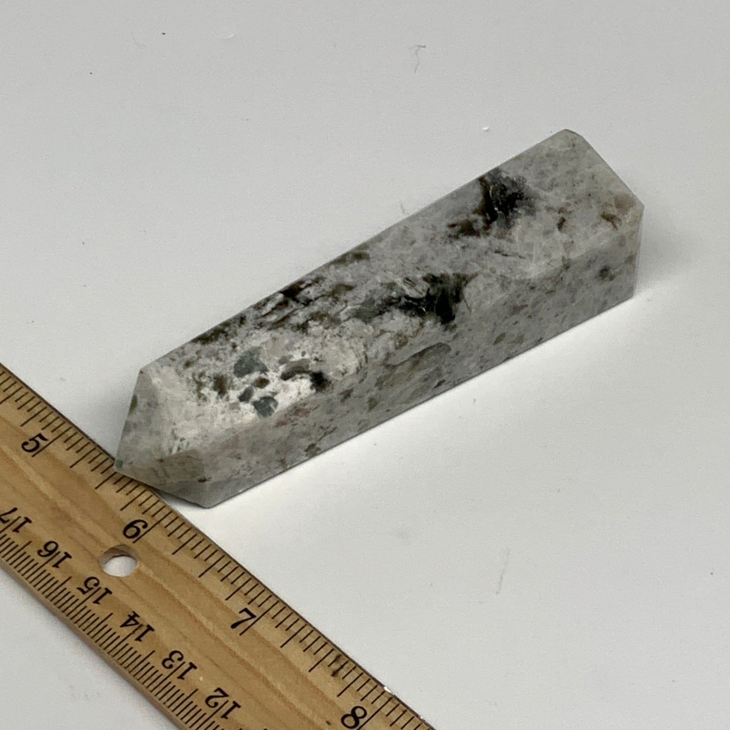 122.1g, 4"x0.9"x0.9" Rainbow Moonstone Tower Obelisk Point Crystal @India,B29290