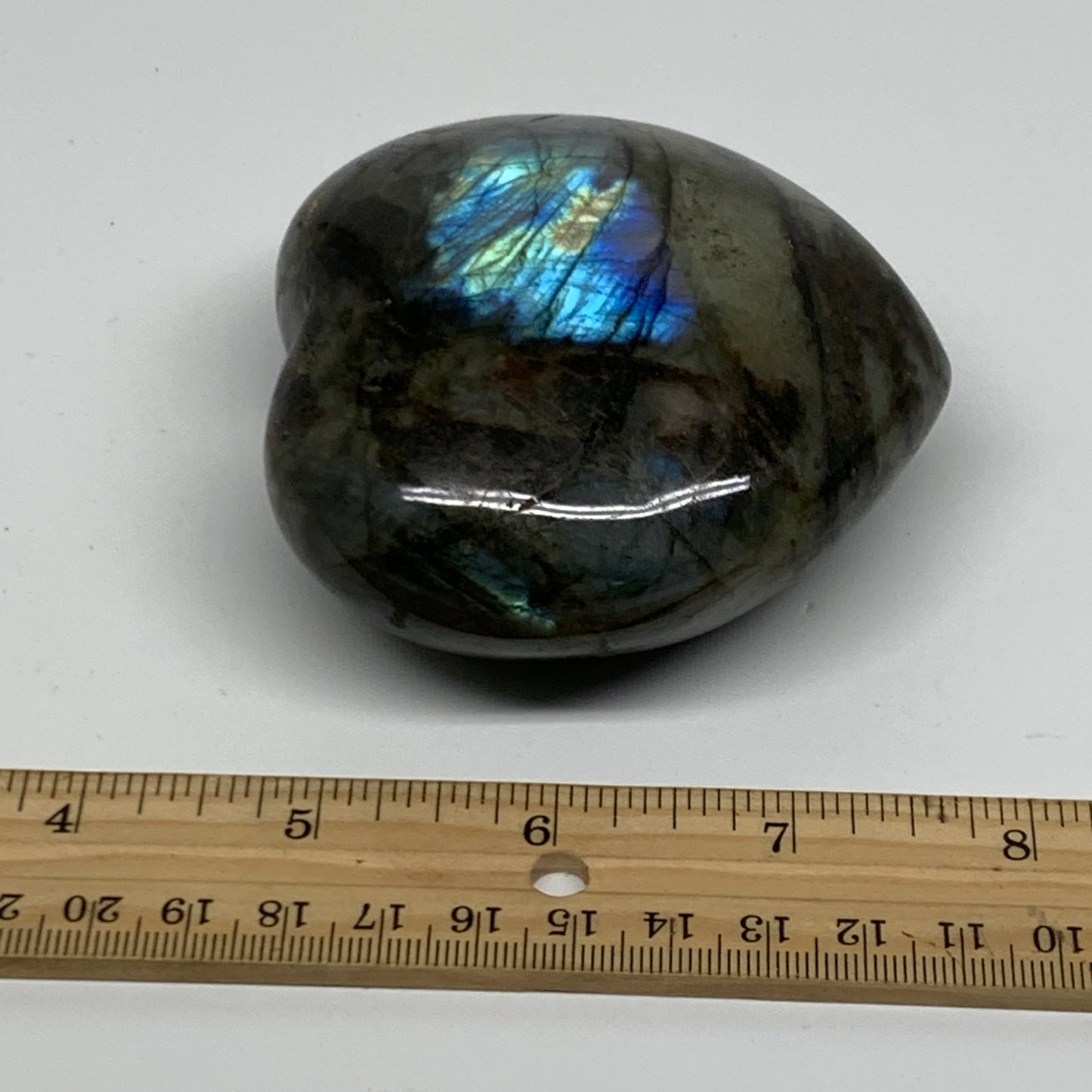 0.8 lbs, 3.1"x3.2"x1.5", Natural Labradorite Heart Polished Crystal, B37243