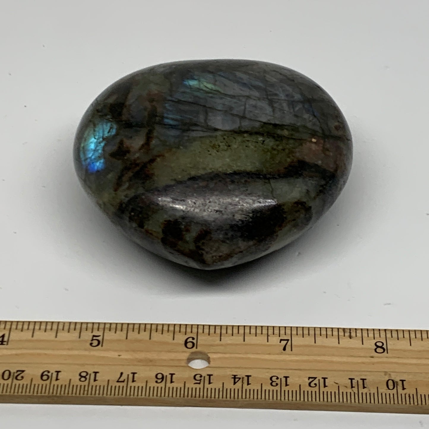 0.8 lbs, 3.1"x3.2"x1.5", Natural Labradorite Heart Polished Crystal, B37243