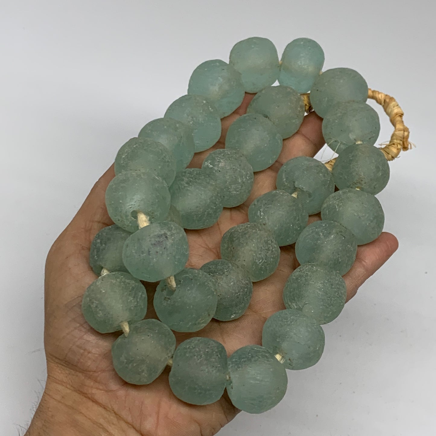 1.05 lbs, 17mm-20mm, 1 Strand, 30 beads, Green/Blue Sea Glass Beads , B35733