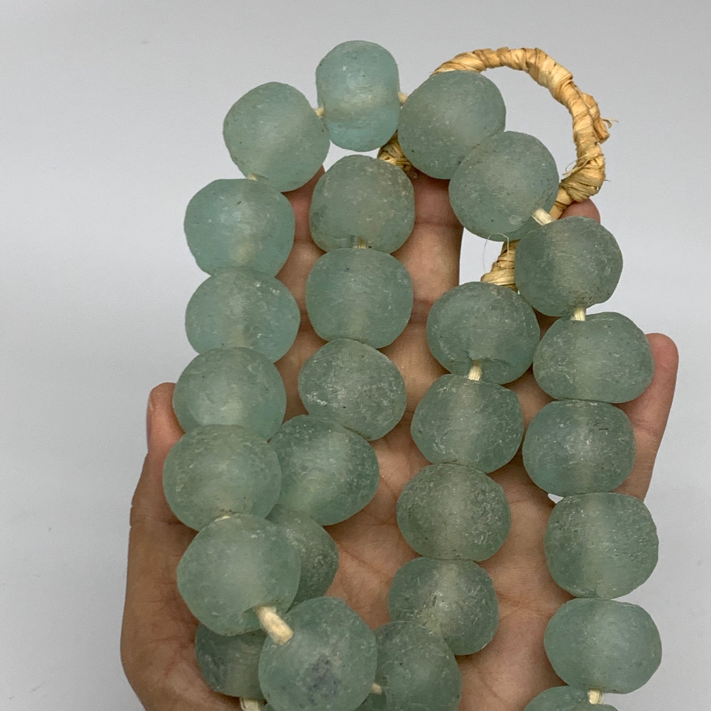 1.05 lbs, 17mm-20mm, 1 Strand, 30 beads, Green/Blue Sea Glass Beads , B35733