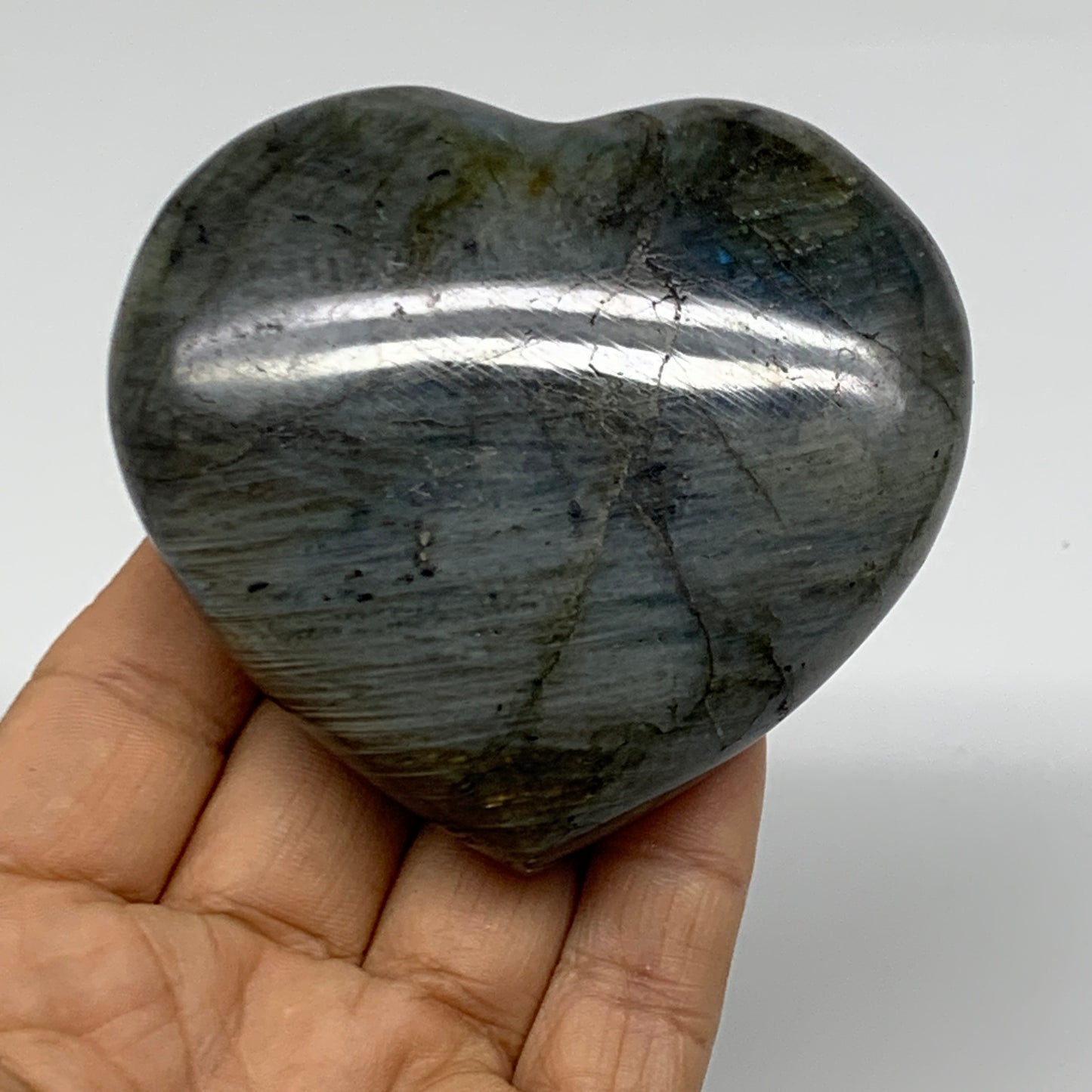 0.52 lbs, 2.9"x3.1"x1.1", Natural Labradorite Heart Polished Crystal, B37244