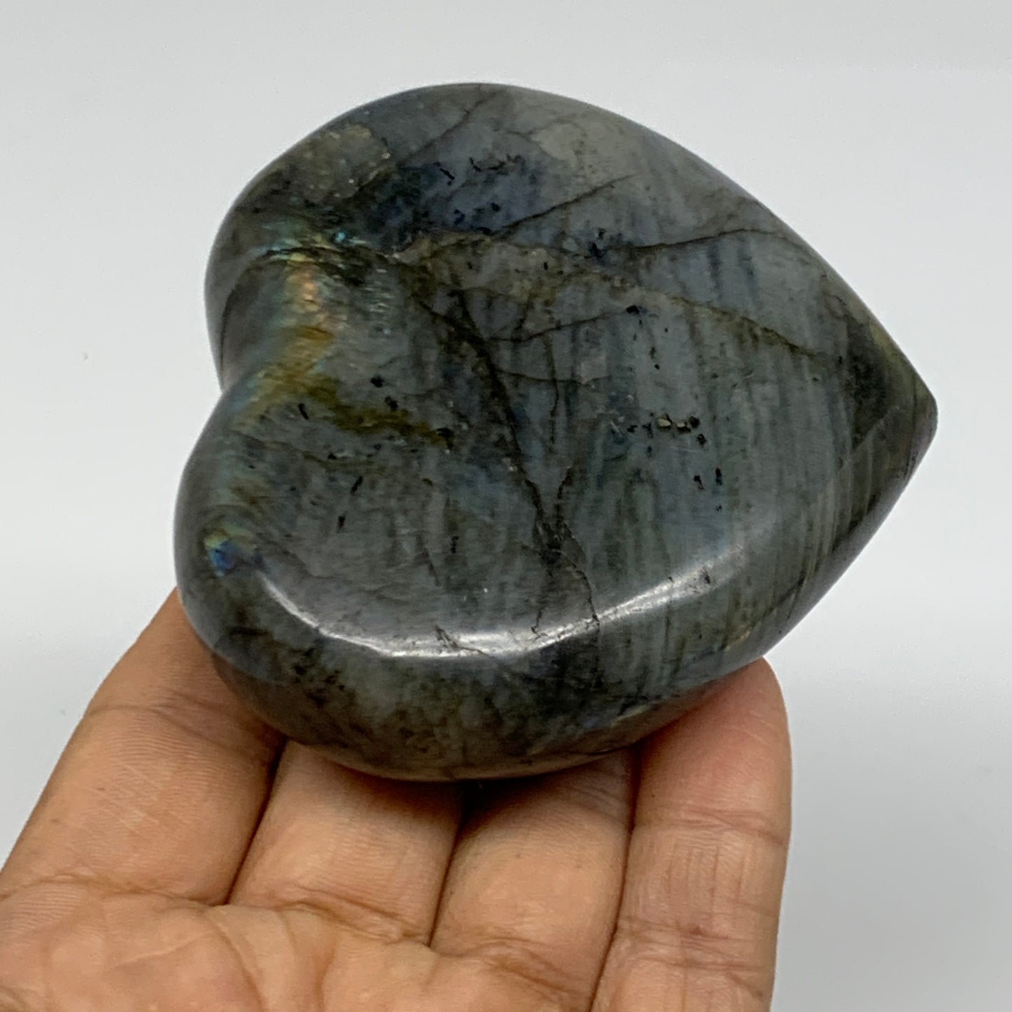 0.52 lbs, 2.9"x3.1"x1.1", Natural Labradorite Heart Polished Crystal, B37244