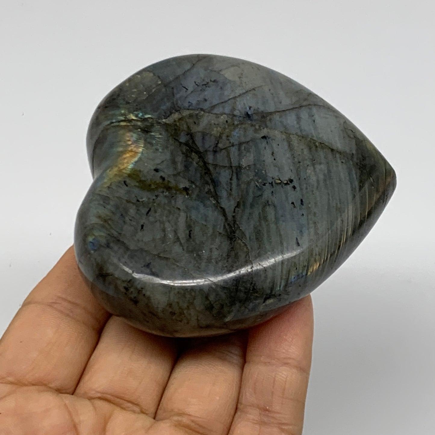 0.52 lbs, 2.9"x3.1"x1.1", Natural Labradorite Heart Polished Crystal, B37244