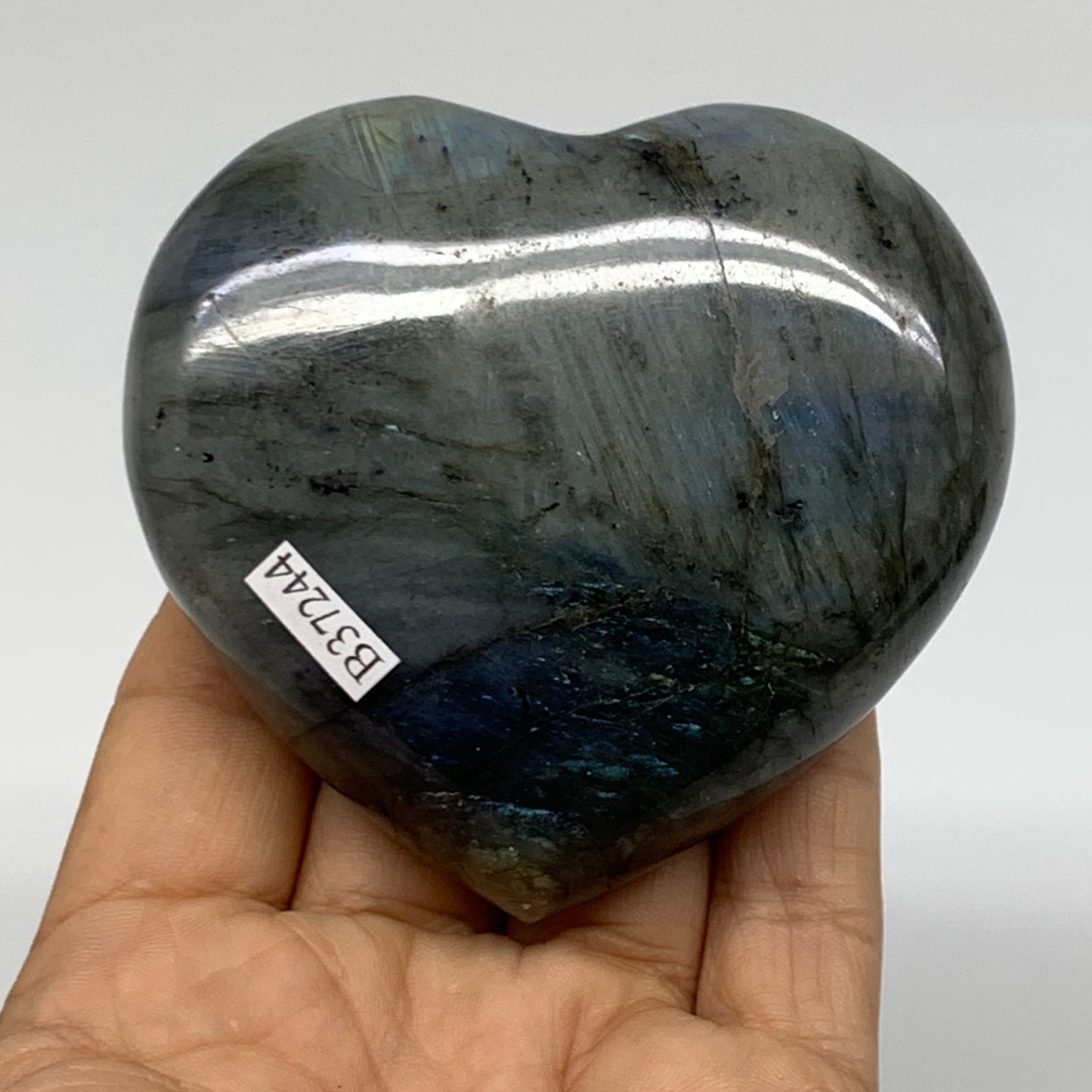 0.52 lbs, 2.9"x3.1"x1.1", Natural Labradorite Heart Polished Crystal, B37244