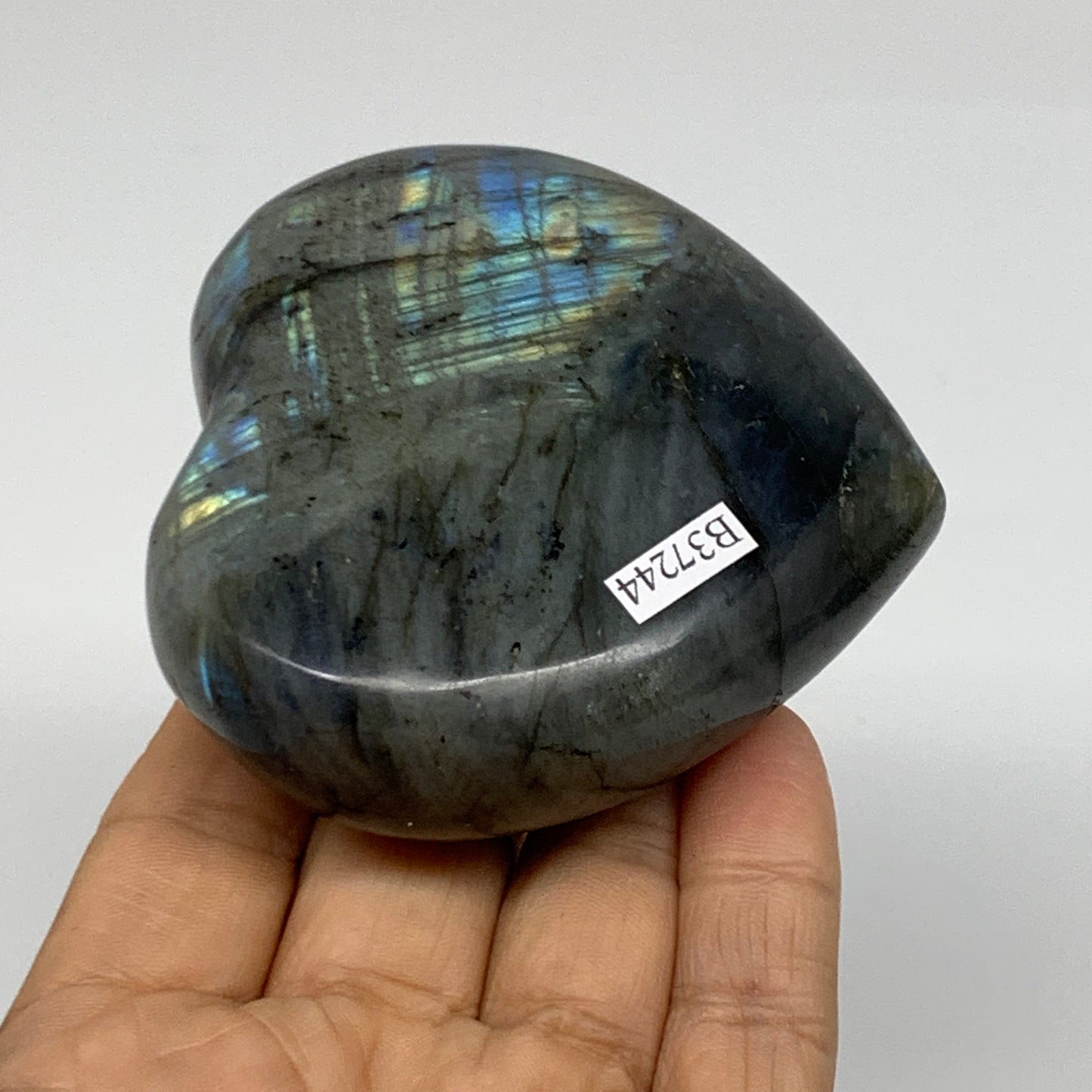 0.52 lbs, 2.9"x3.1"x1.1", Natural Labradorite Heart Polished Crystal, B37244