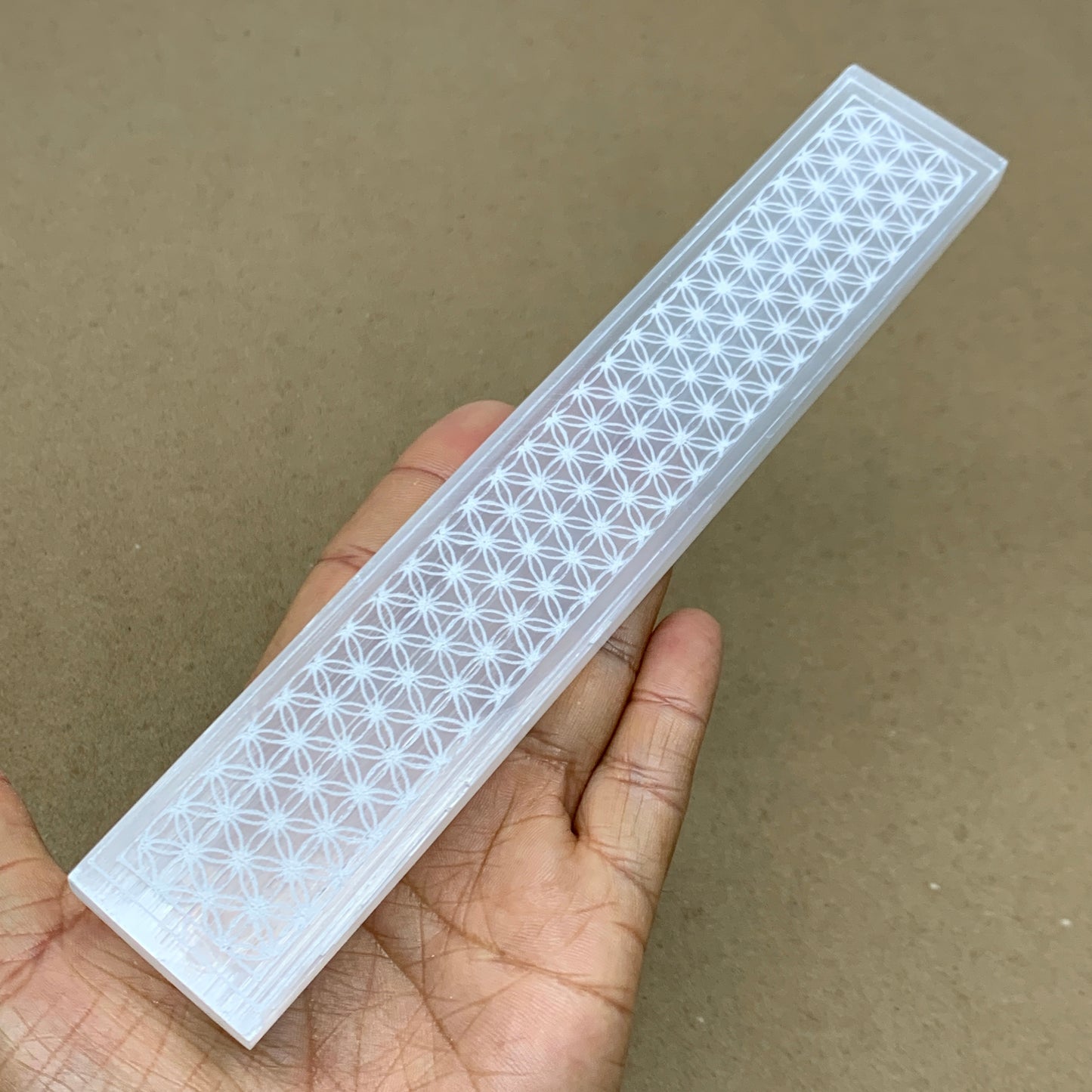 10pc, 150-190g, 7.9" x 1.5" x 0.51", Carved Solid Selenite Crystal Etched Ruler,