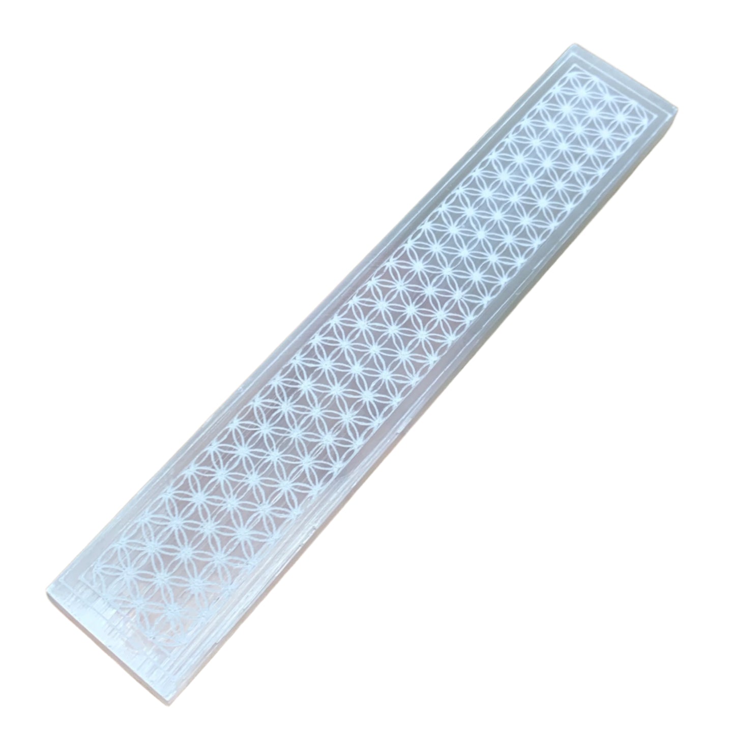 10pc, 150-190g, 7.9" x 1.5" x 0.51", Carved Solid Selenite Crystal Etched Ruler,