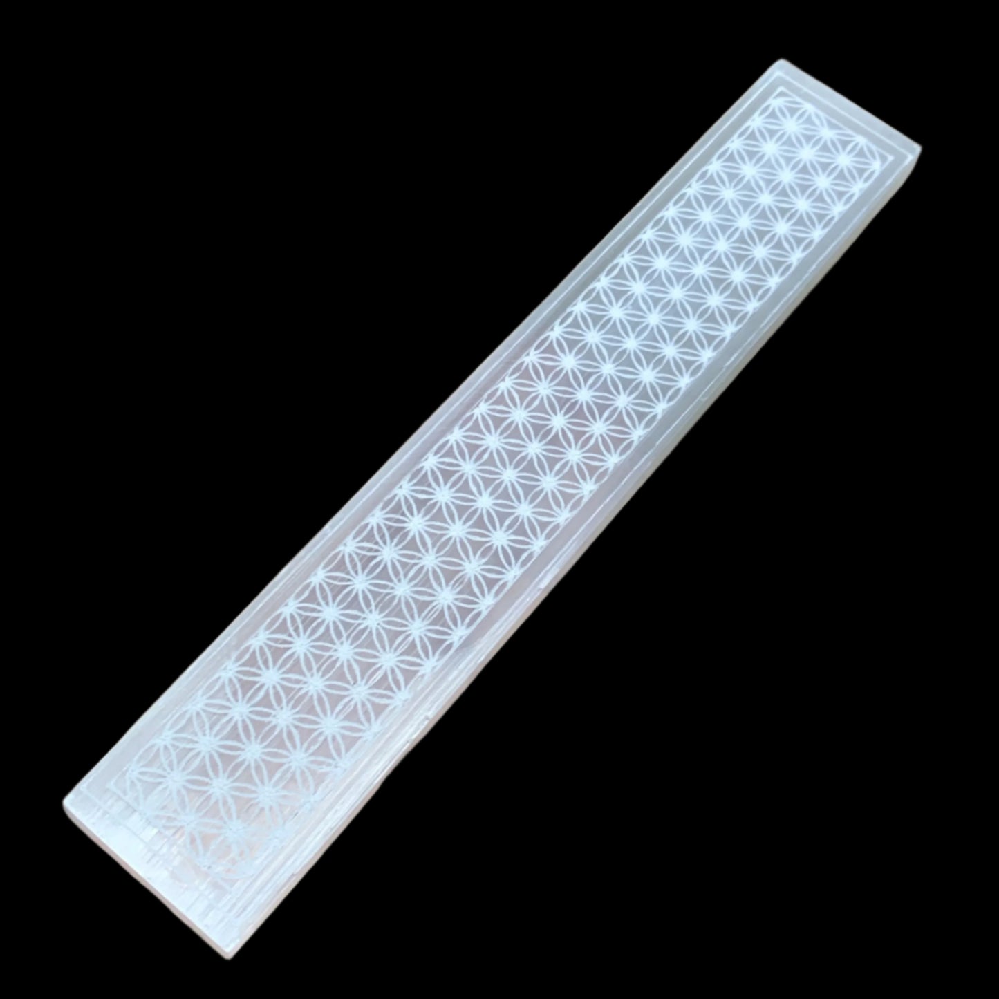 10pc, 150-190g, 7.9" x 1.5" x 0.51", Carved Solid Selenite Crystal Etched Ruler,