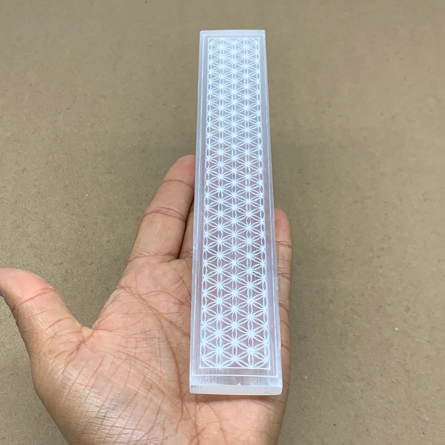 10pc, 150-190g, 7.9" x 1.5" x 0.51", Carved Solid Selenite Crystal Etched Ruler,