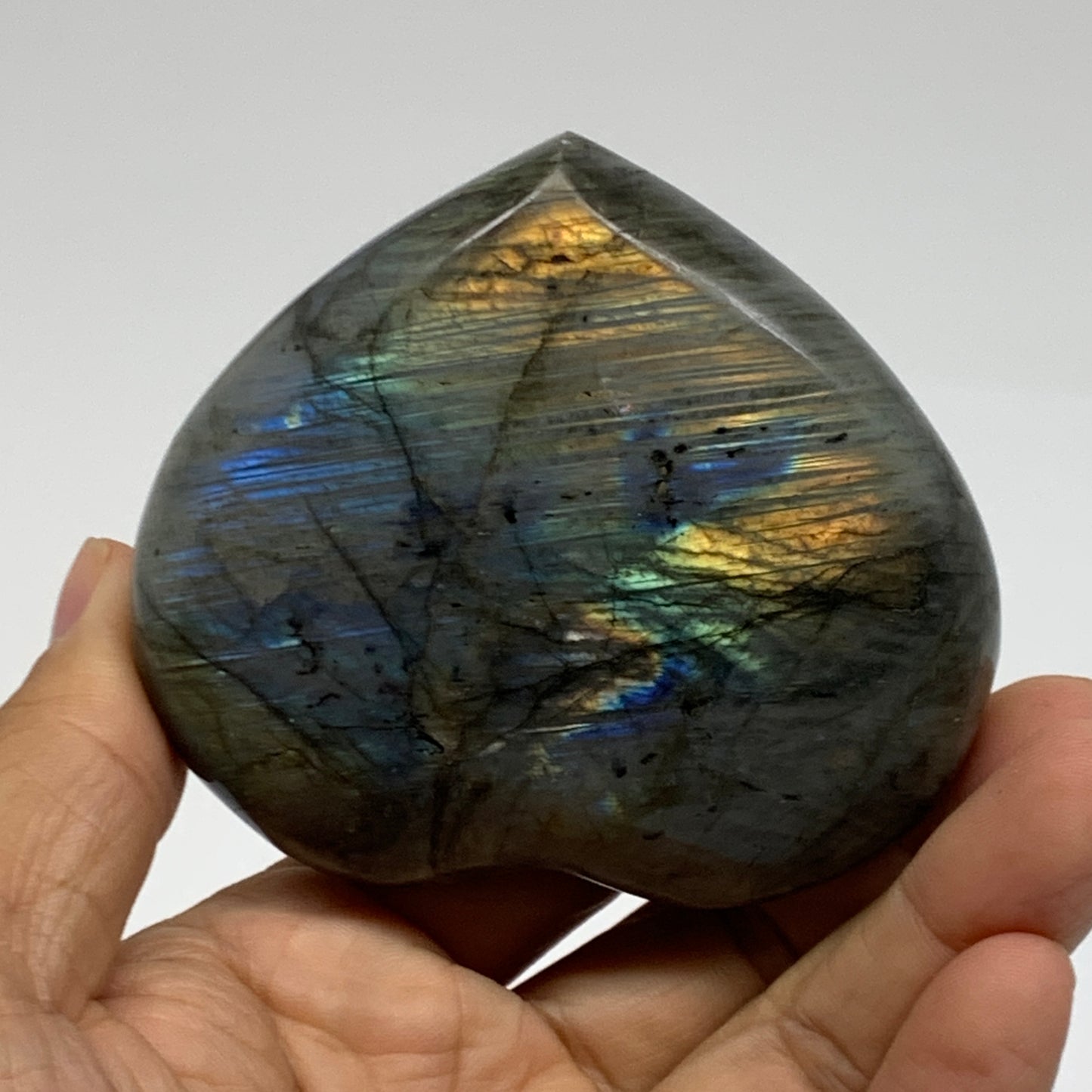 0.52 lbs, 2.9"x3.1"x1.1", Natural Labradorite Heart Polished Crystal, B37244